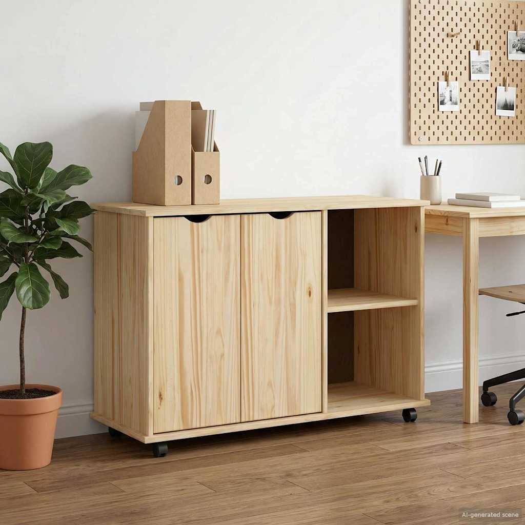 vidaXL Rolling Kast Honingbruin 100 x 39 x 65,5 cm Massief Vurenhout
