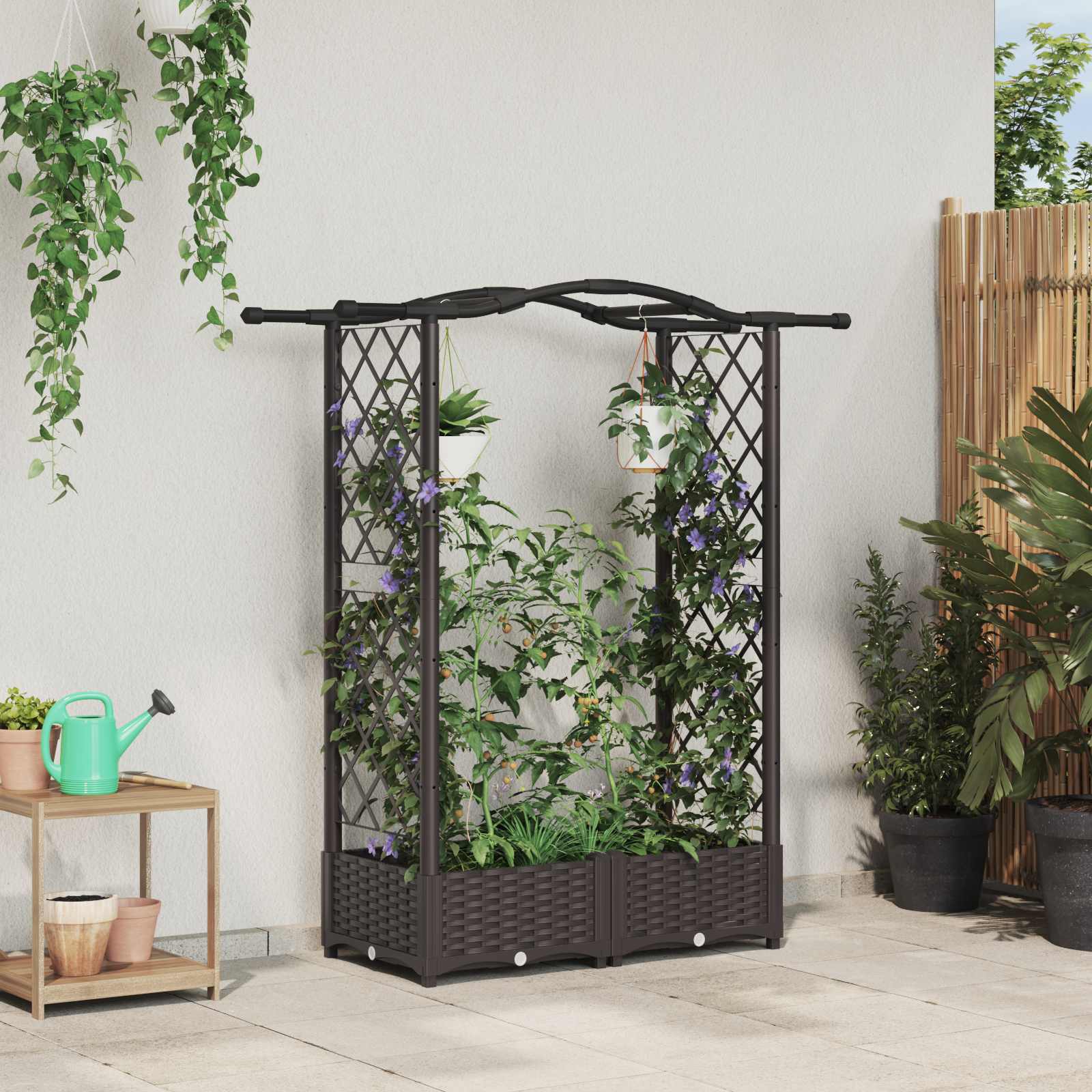 vidaXL Verhoogd Bed met Trellis en Dak Bruin 124 x 40 x 126 cm PP