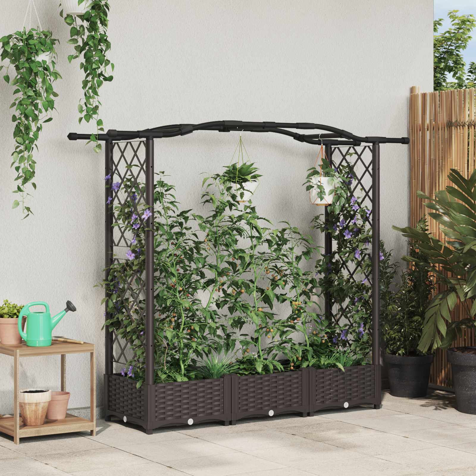 vidaXL Verhoogd Bed met Trellis en Dak Bruin 124 x 40 x 126 cm PP