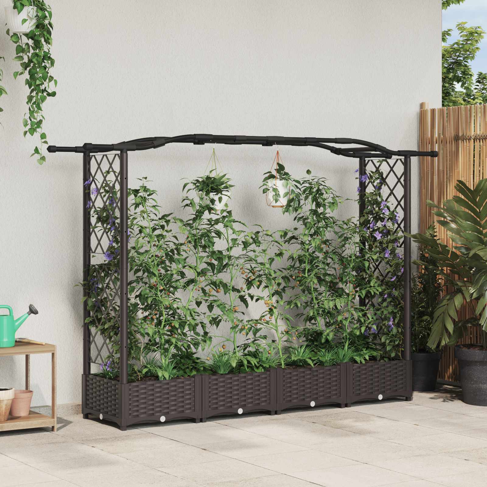 vidaXL Verhoogd Bed met Trellis en Dak Bruin 124 x 40 x 126 cm PP