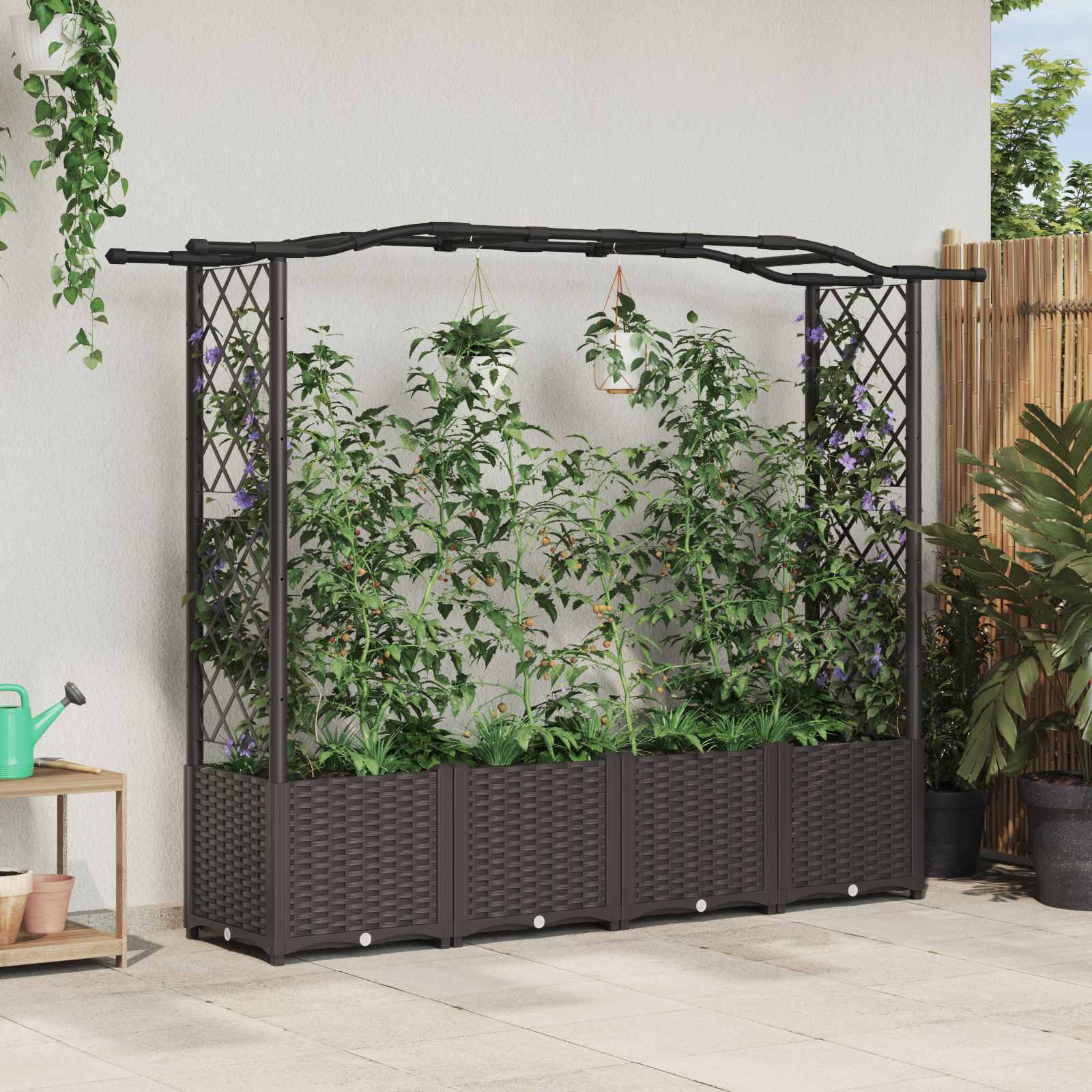 vidaXL Verhoogd Bed met Trellis en Dak Bruin 124 x 40 x 126 cm PP