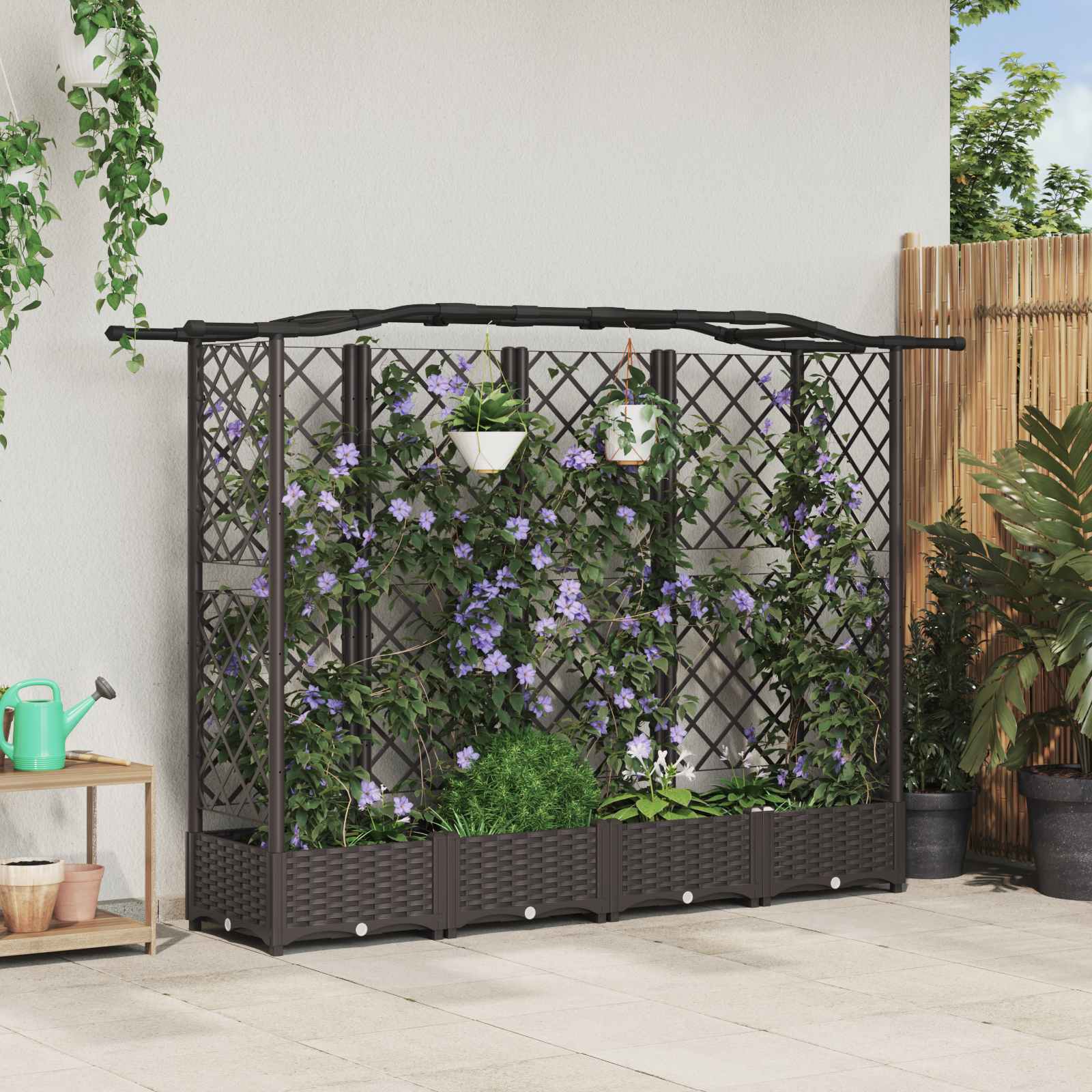 vidaXL Verhoogd Bed met Trellis en Dak Bruin 124 x 40 x 126 cm PP