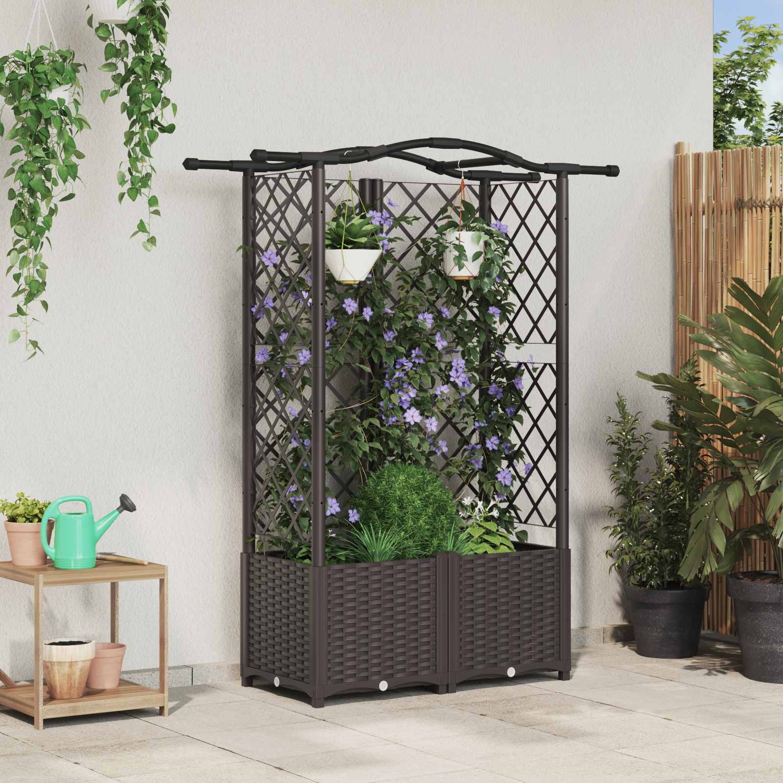 vidaXL Verhoogd Bed met Trellis en Dak Bruin 124 x 40 x 126 cm PP
