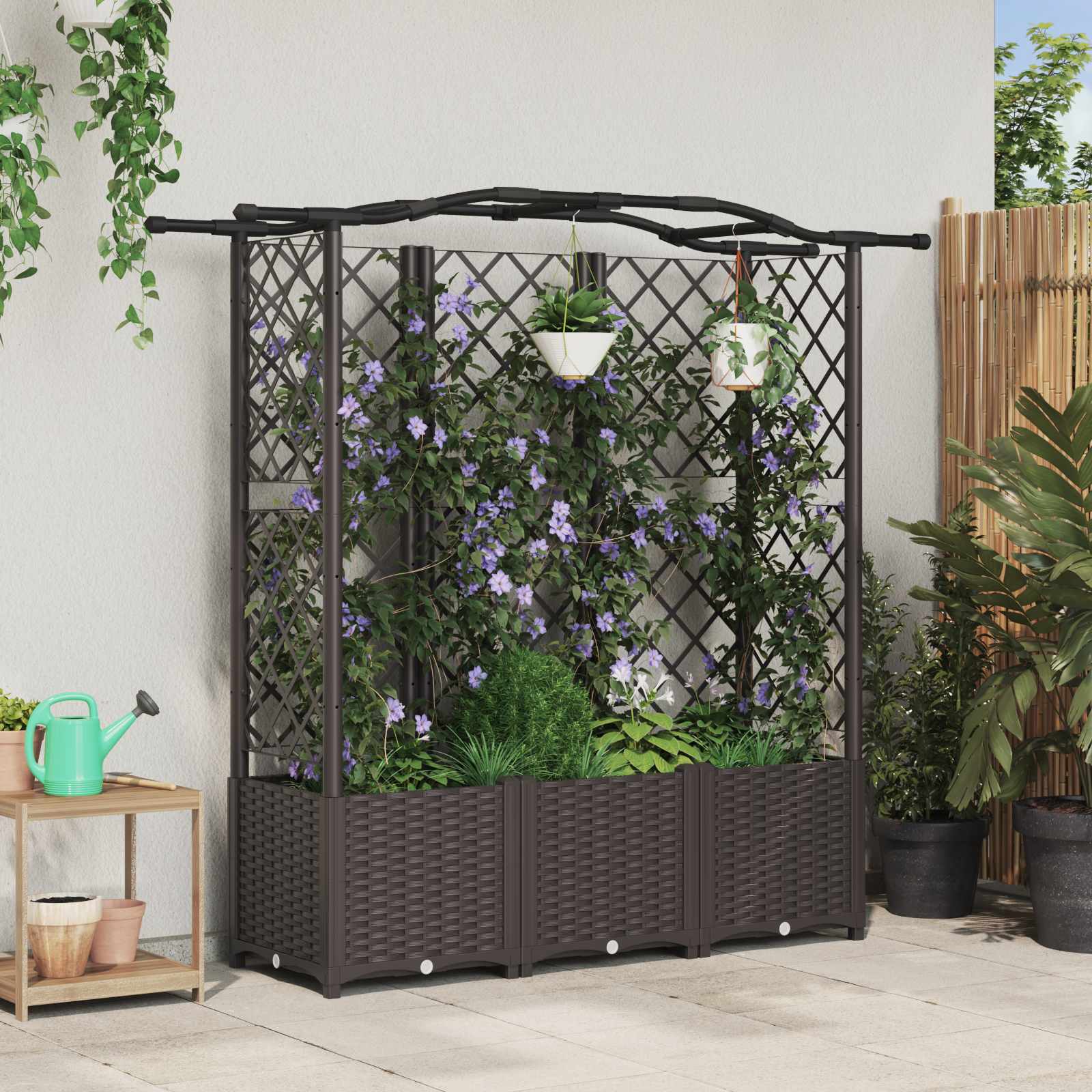 vidaXL Verhoogd Bed met Trellis en Dak Bruin 124 x 40 x 126 cm PP
