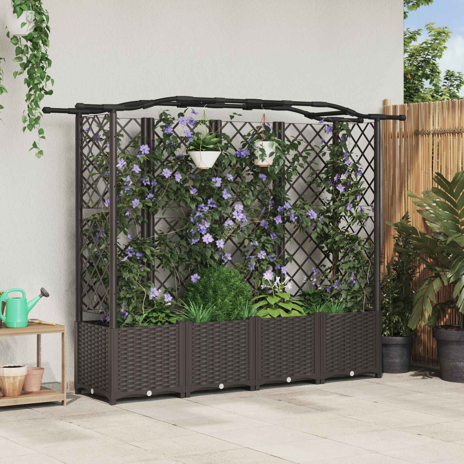 vidaXL Verhoogd Bed met Trellis en Dak Bruin 124 x 40 x 126 cm PP