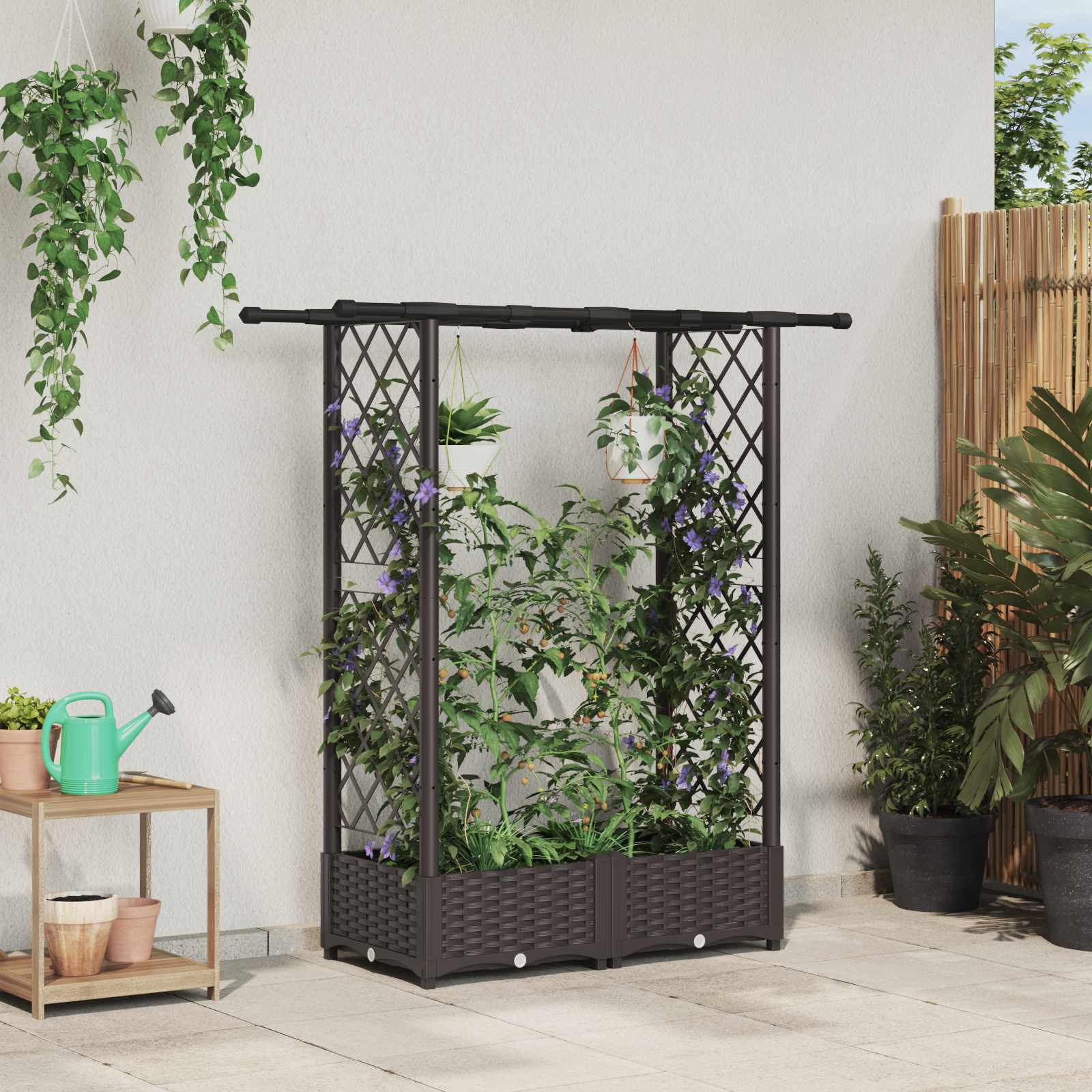 vidaXL Verhoogd Bed met Trellis en Dak Bruin 124 x 40 x 126 cm PP