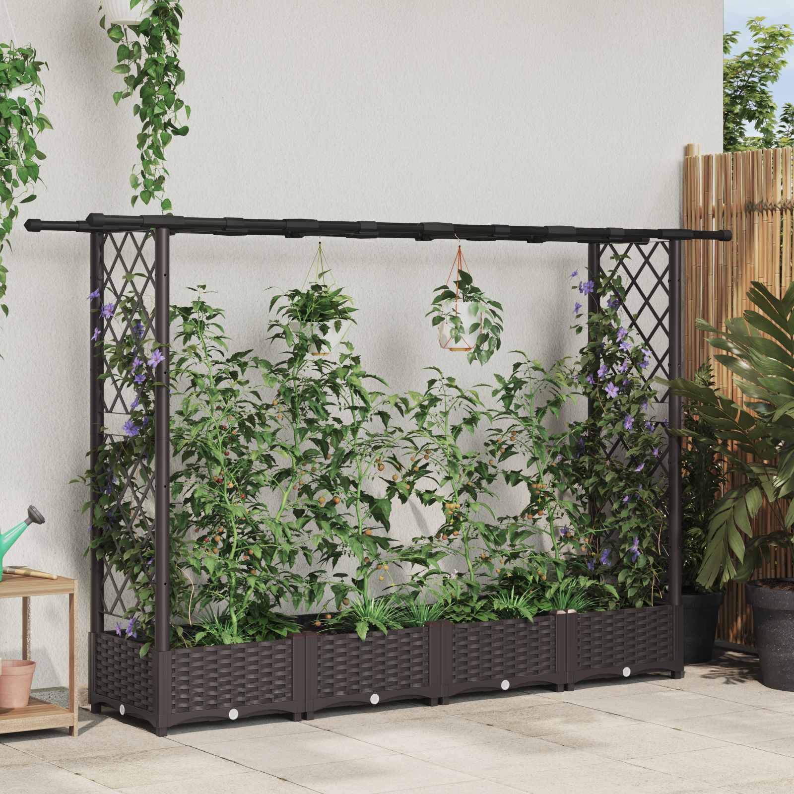 vidaXL Verhoogd Bed met Trellis en Dak Bruin 124 x 40 x 126 cm PP