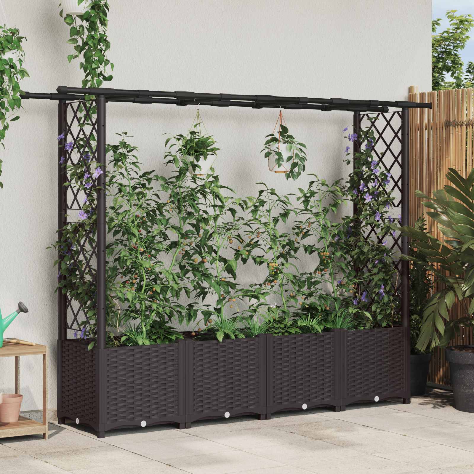 vidaXL Verhoogd Bed met Trellis en Dak Bruin 124 x 40 x 126 cm PP