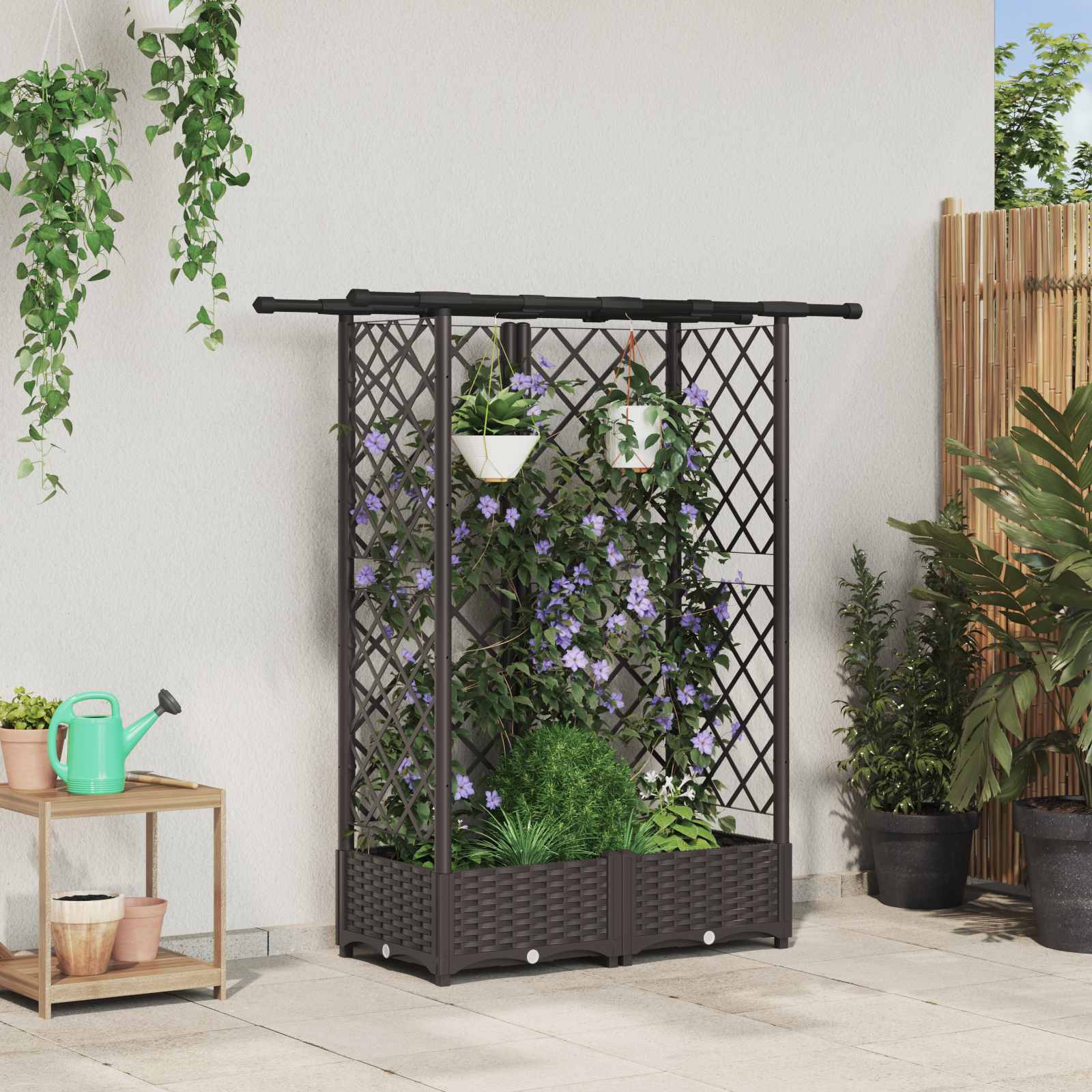 vidaXL Verhoogd Bed met Trellis en Dak Bruin 124 x 40 x 126 cm PP