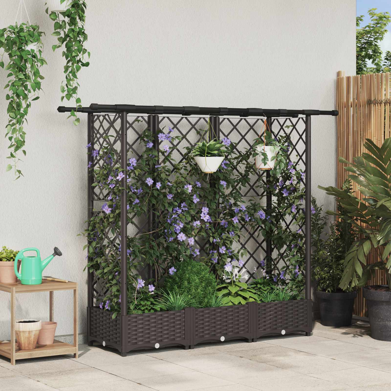 vidaXL Verhoogd Bed met Trellis en Dak Bruin 124 x 40 x 126 cm PP