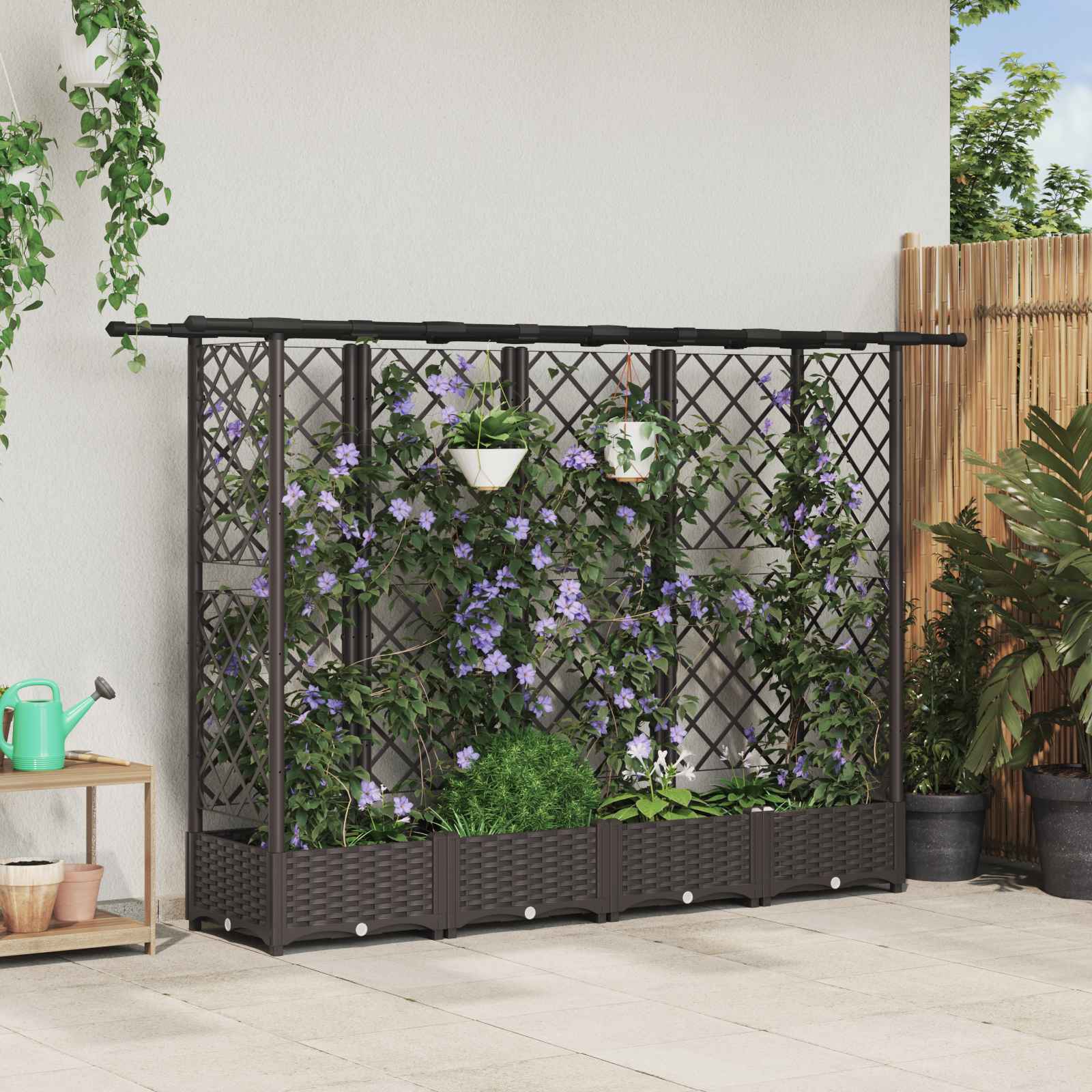 vidaXL Verhoogd Bed met Trellis en Dak Bruin 124 x 40 x 126 cm PP