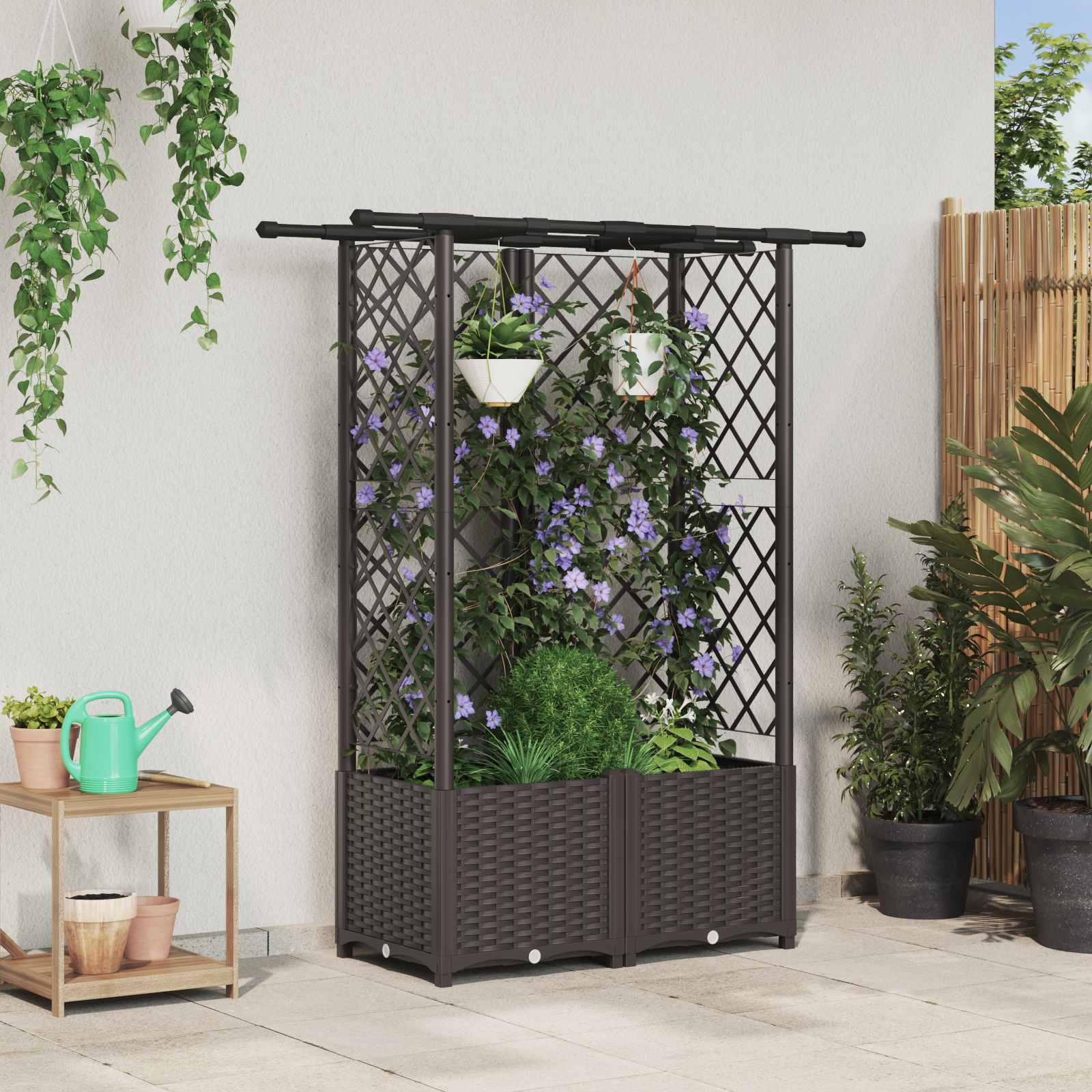 vidaXL Verhoogd Bed met Trellis en Dak Bruin 124 x 40 x 126 cm PP