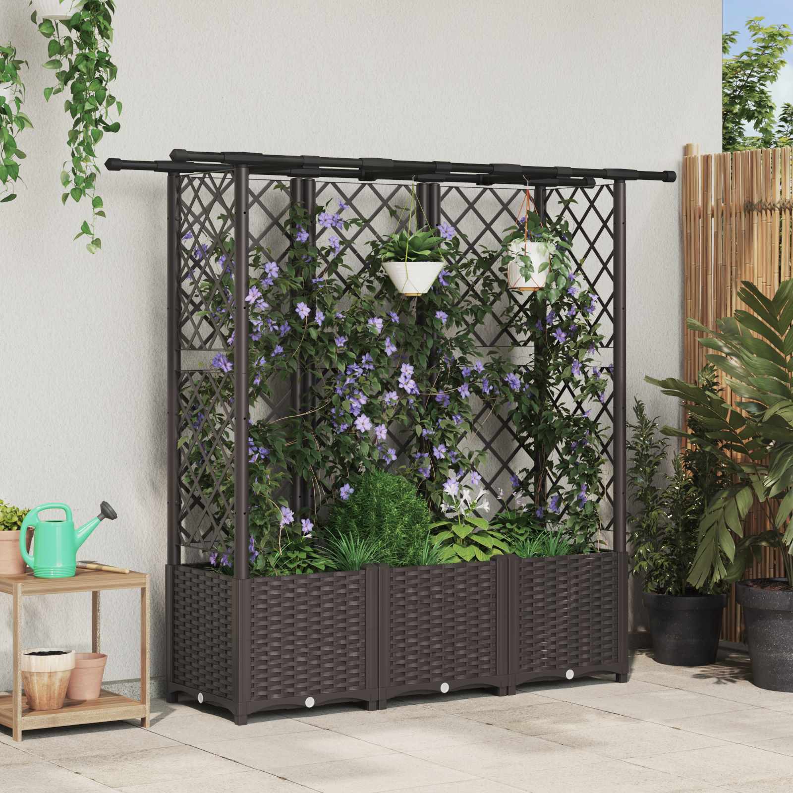 vidaXL Verhoogd Bed met Trellis en Dak Bruin 124 x 40 x 126 cm PP