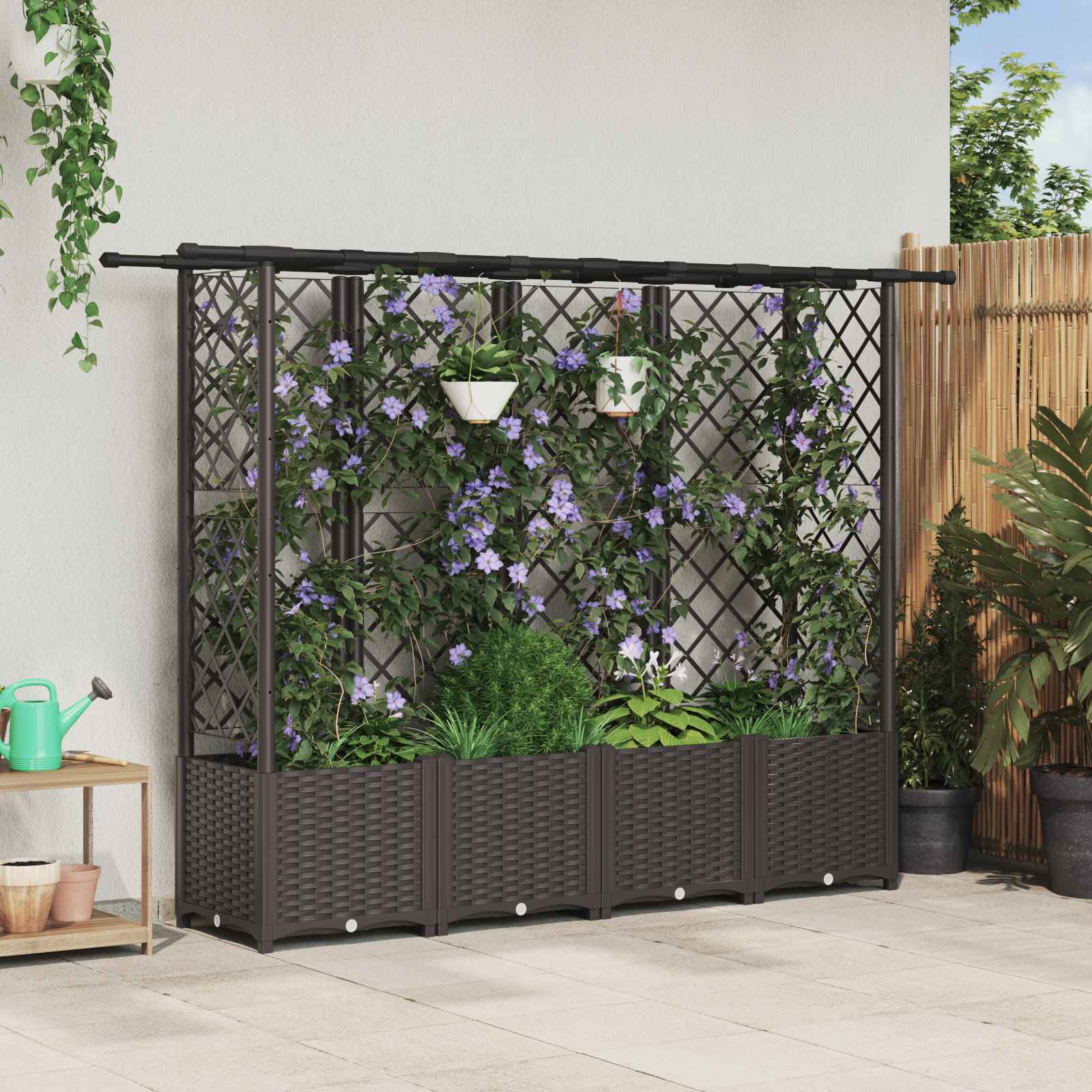 vidaXL Verhoogd Bed met Trellis en Dak Bruin 124 x 40 x 126 cm PP