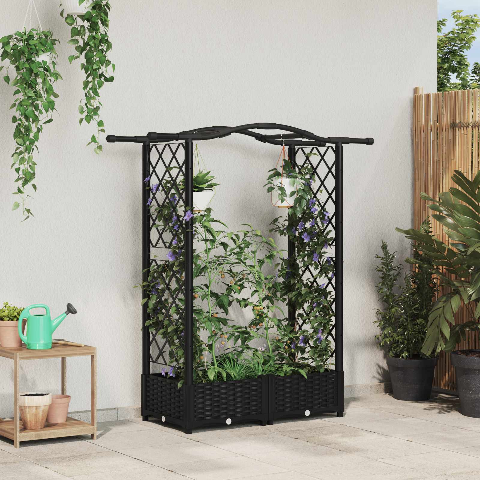 vidaXL Verhoogd Bed met Trellis en Dak Bruin 124 x 40 x 126 cm PP