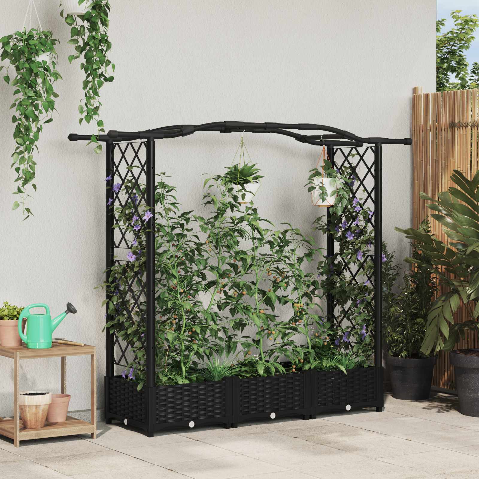 vidaXL Verhoogd Bed met Trellis en Dak Bruin 124 x 40 x 126 cm PP