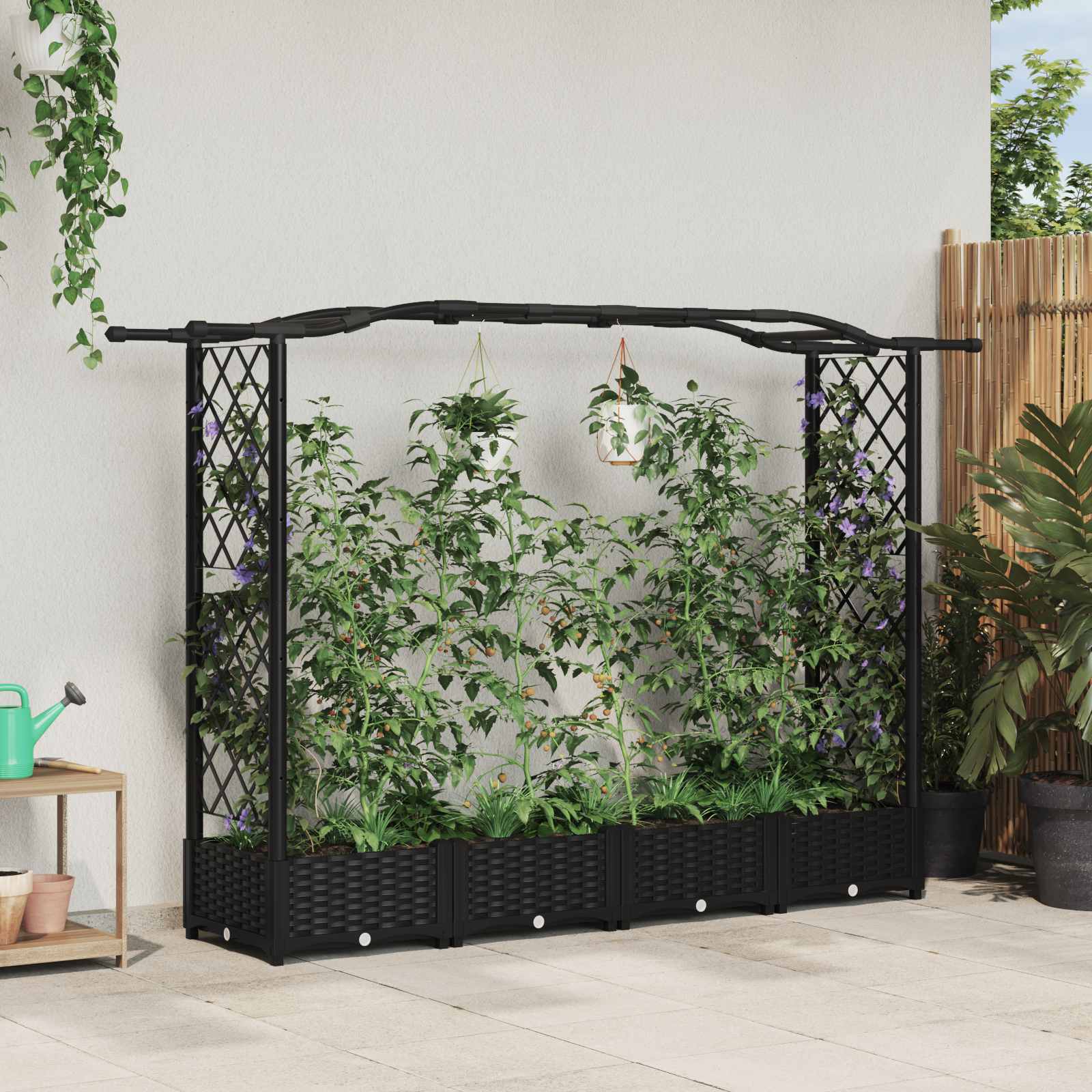vidaXL Verhoogd Bed met Trellis en Dak Bruin 124 x 40 x 126 cm PP
