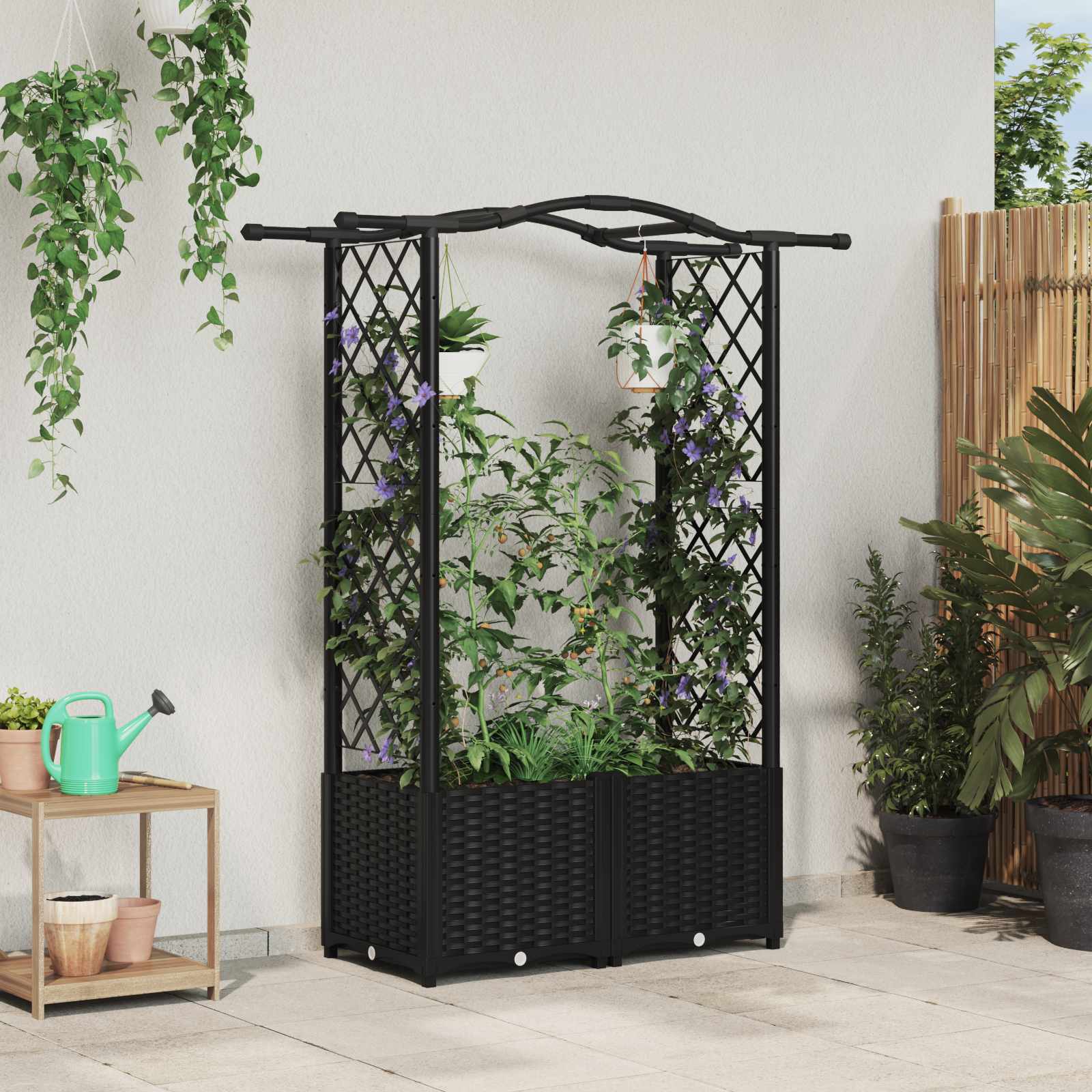 vidaXL Verhoogd Bed met Trellis en Dak Bruin 124 x 40 x 126 cm PP