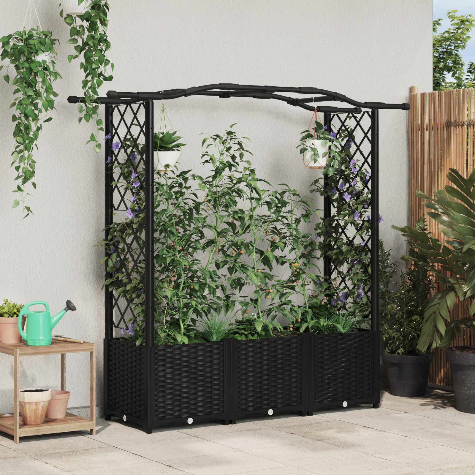 vidaXL Verhoogd Bed met Trellis en Dak Bruin 124 x 40 x 126 cm PP