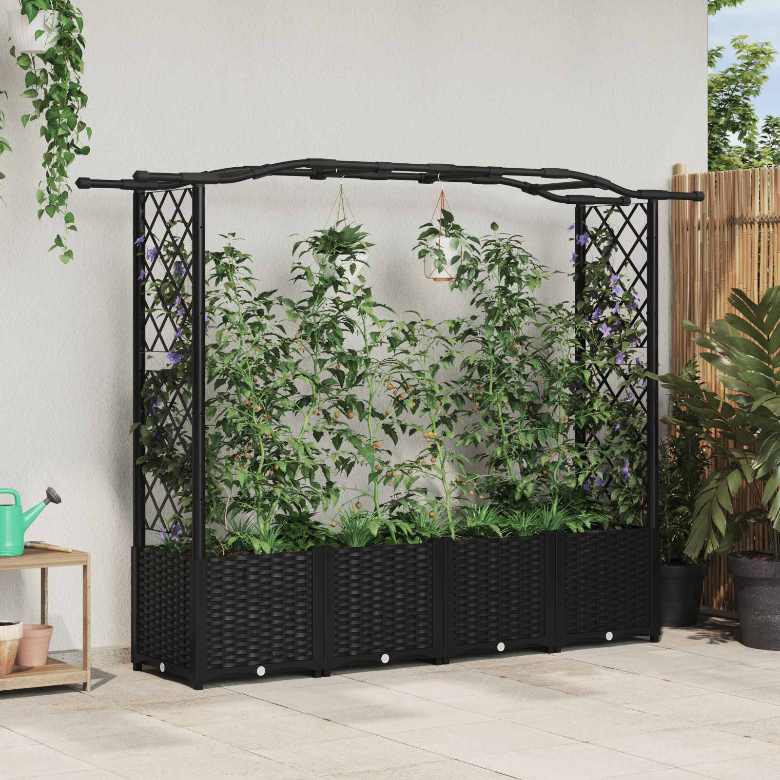vidaXL Verhoogd Bed met Trellis en Dak Bruin 124 x 40 x 126 cm PP