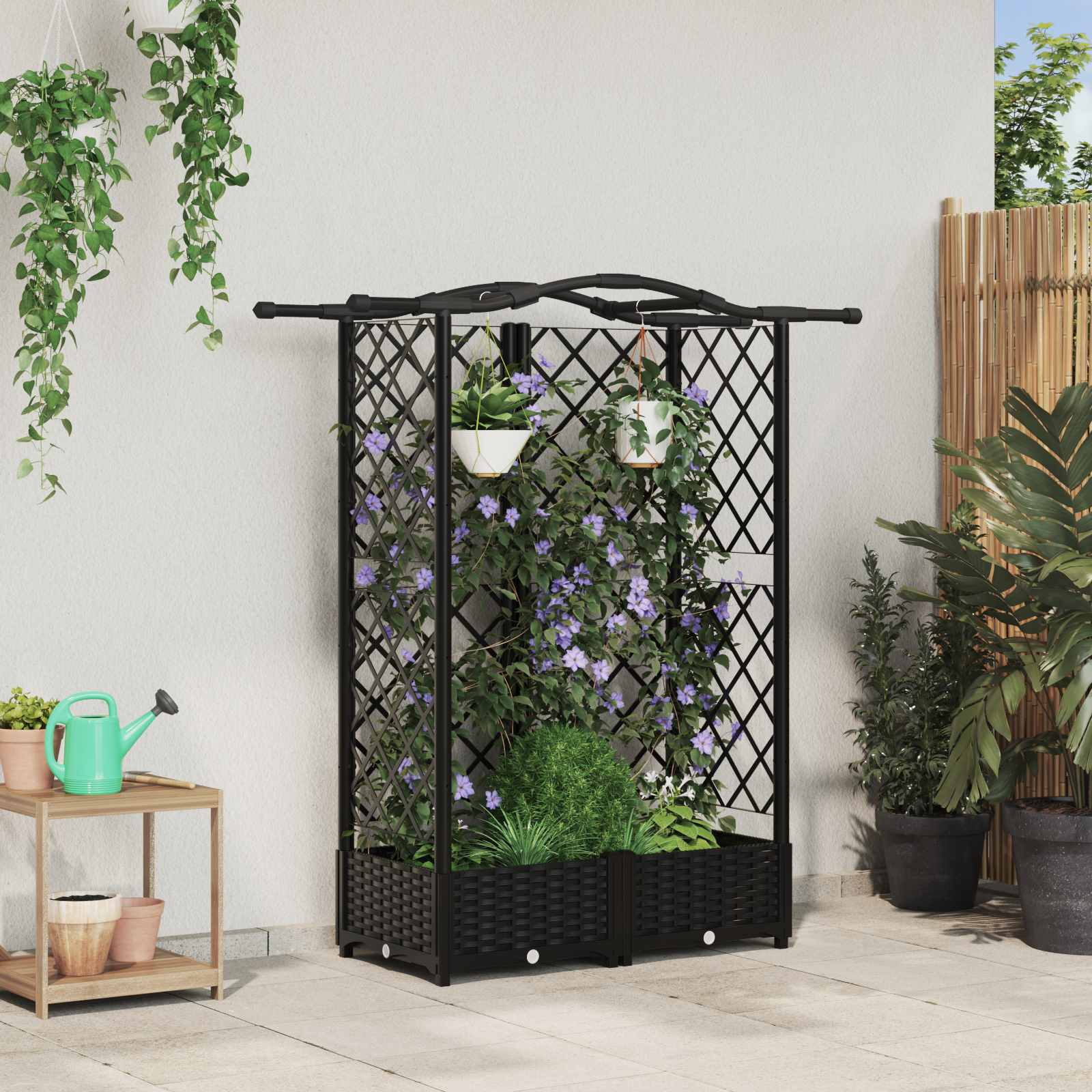 vidaXL Verhoogd Bed met Trellis en Dak Bruin 124 x 40 x 126 cm PP