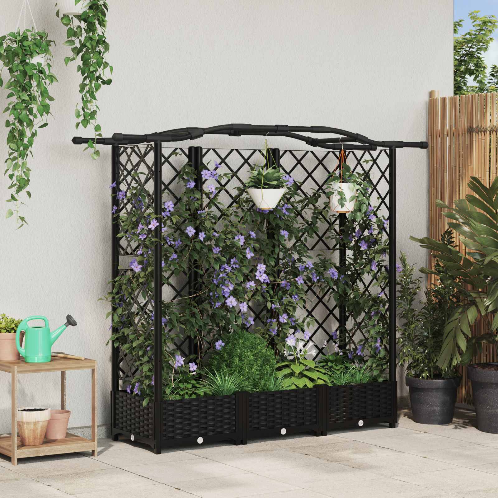 vidaXL Verhoogd Bed met Trellis en Dak Bruin 124 x 40 x 126 cm PP