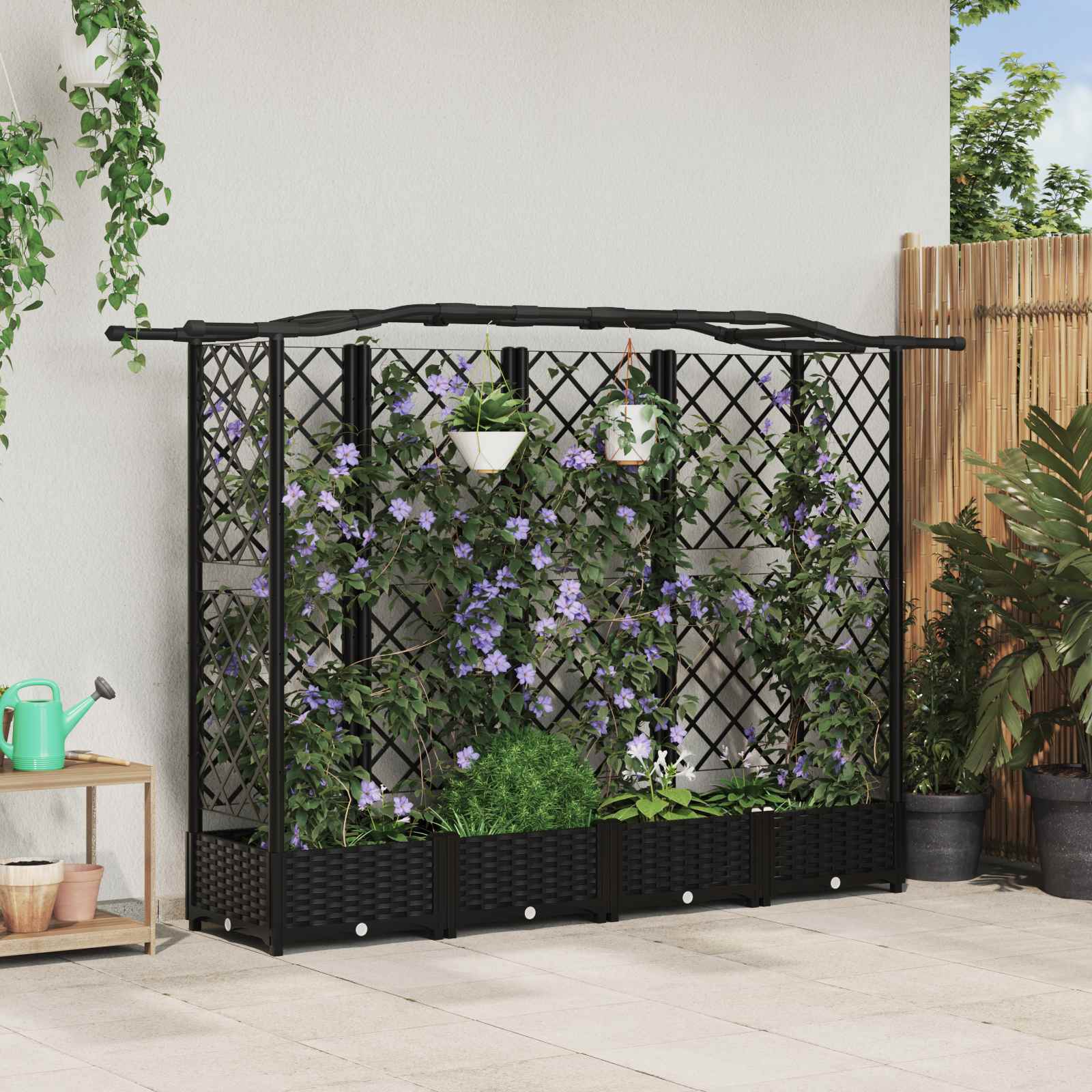 vidaXL Verhoogd Bed met Trellis en Dak Bruin 124 x 40 x 126 cm PP