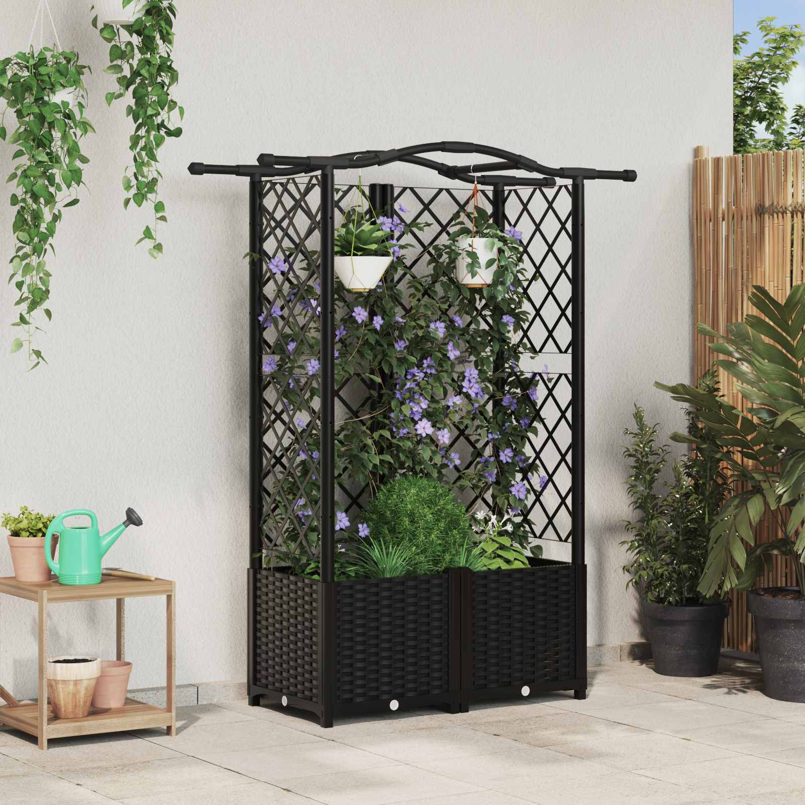 vidaXL Verhoogd Bed met Trellis en Dak Bruin 124 x 40 x 126 cm PP