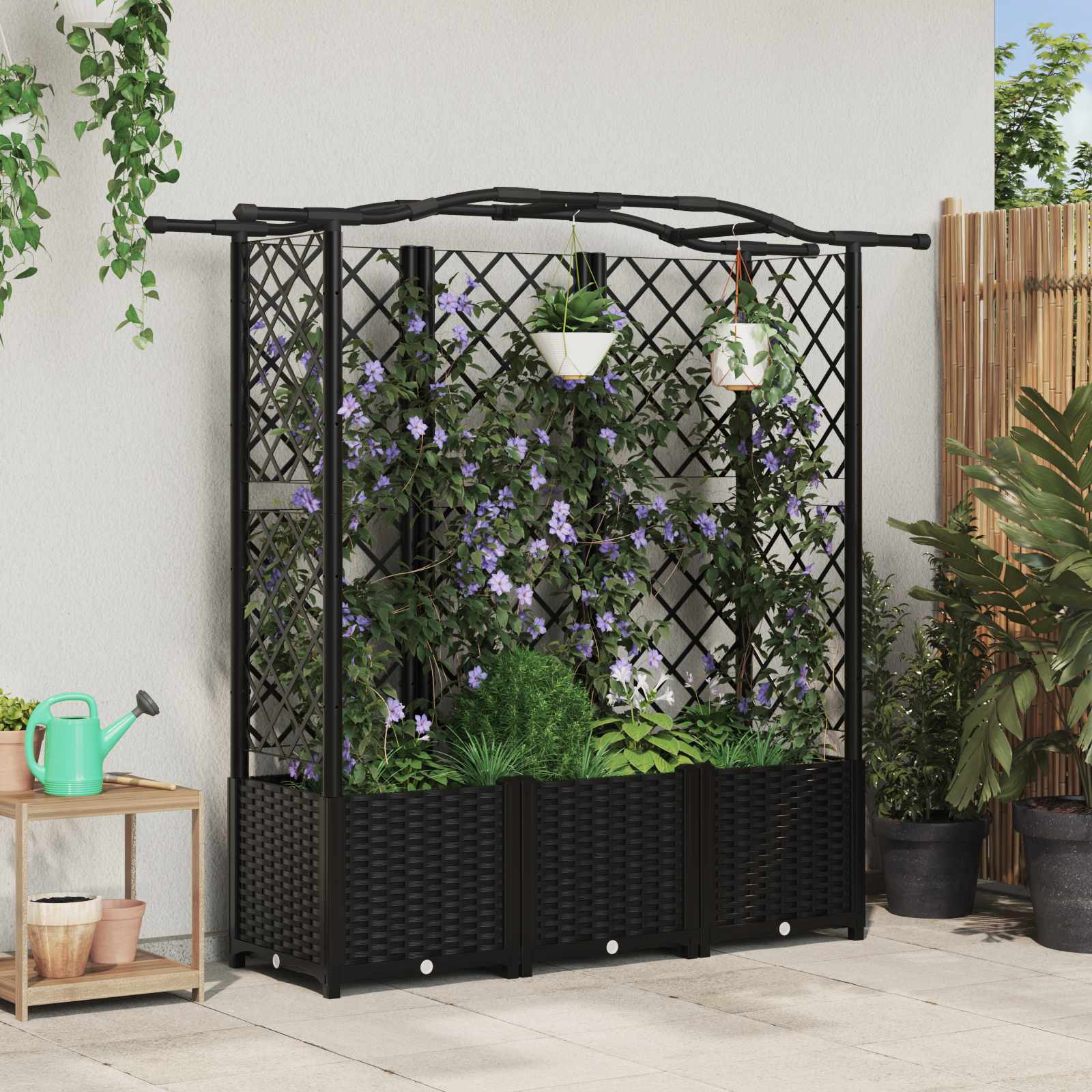 vidaXL Verhoogd Bed met Trellis en Dak Bruin 124 x 40 x 126 cm PP