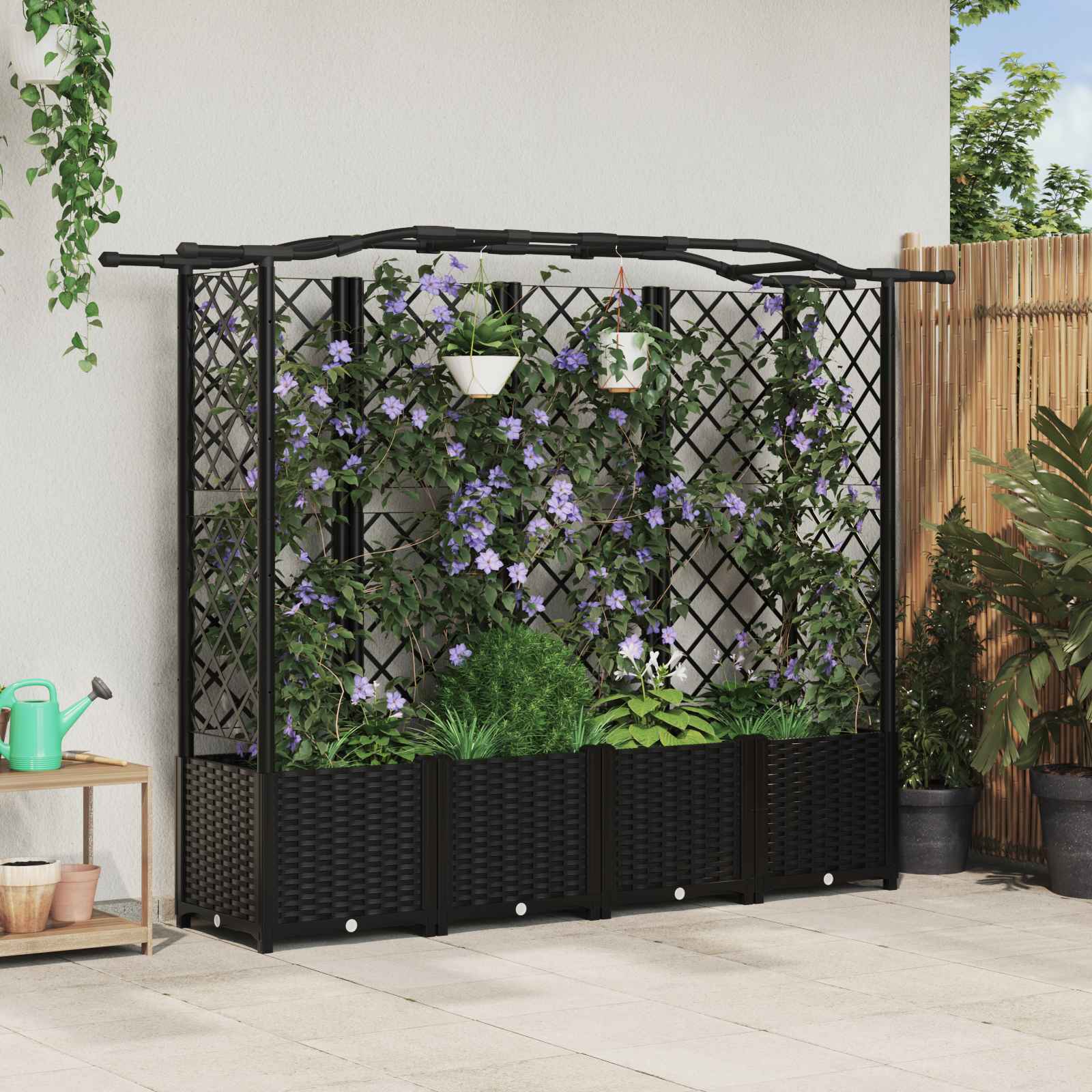 vidaXL Verhoogd Bed met Trellis en Dak Bruin 124 x 40 x 126 cm PP
