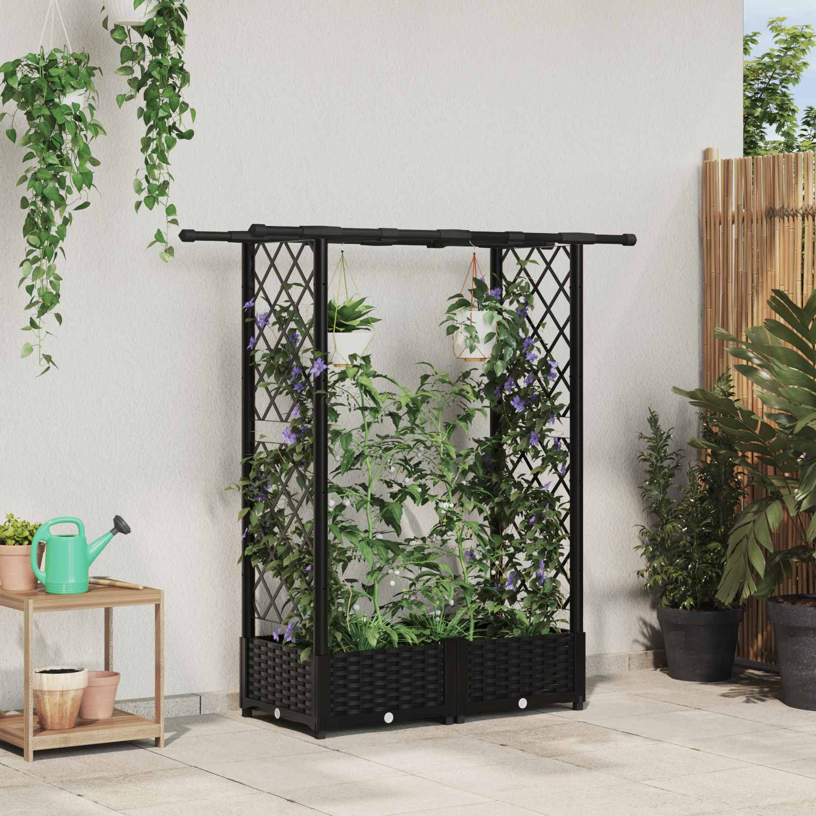 vidaXL Verhoogd Bed met Trellis en Dak Bruin 124 x 40 x 126 cm PP