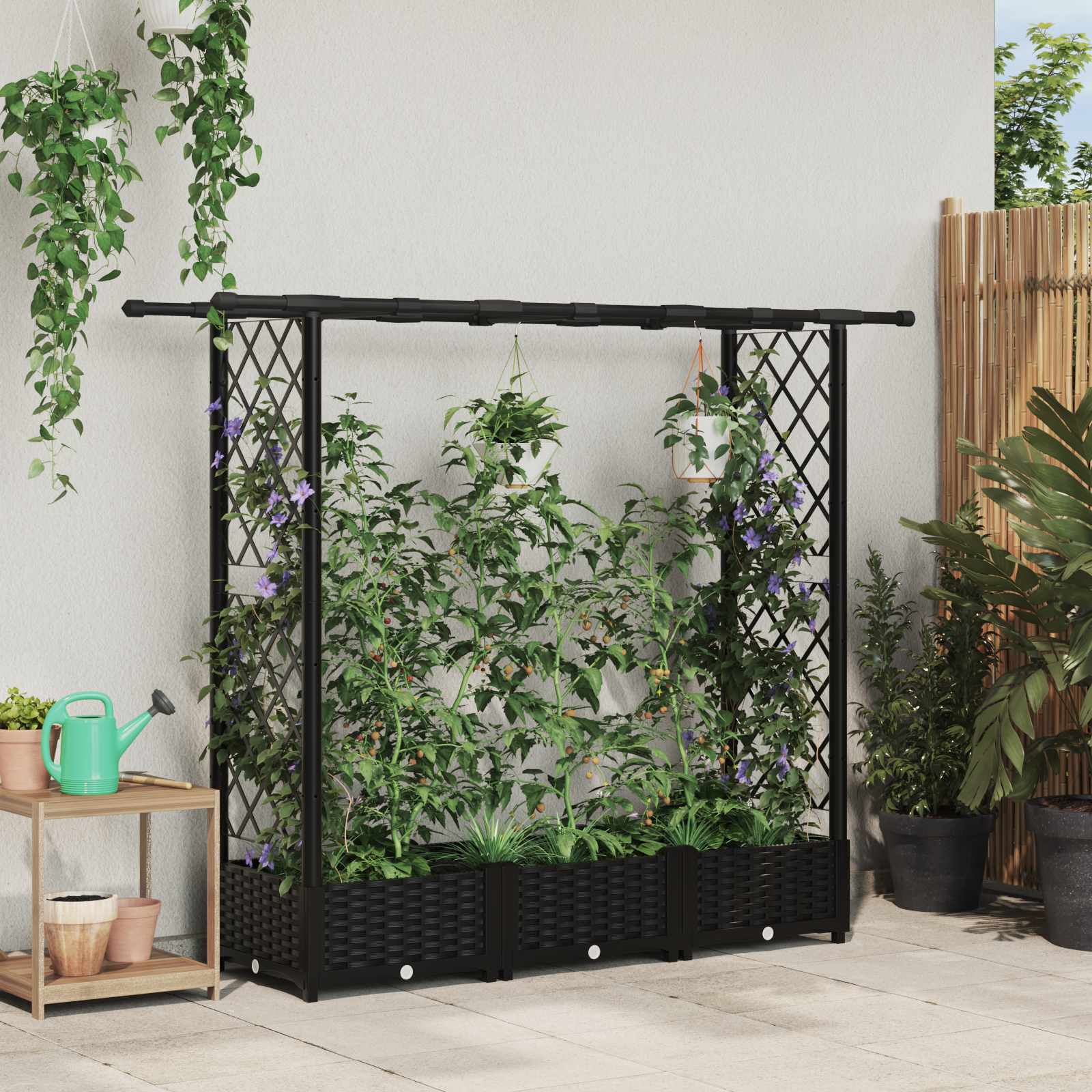vidaXL Verhoogd Bed met Trellis en Dak Bruin 124 x 40 x 126 cm PP