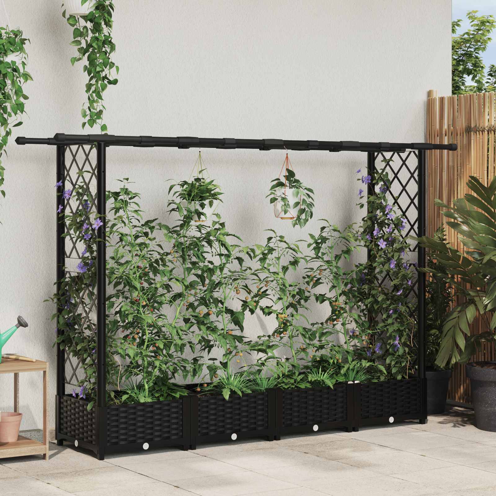 vidaXL Verhoogd Bed met Trellis en Dak Bruin 124 x 40 x 126 cm PP