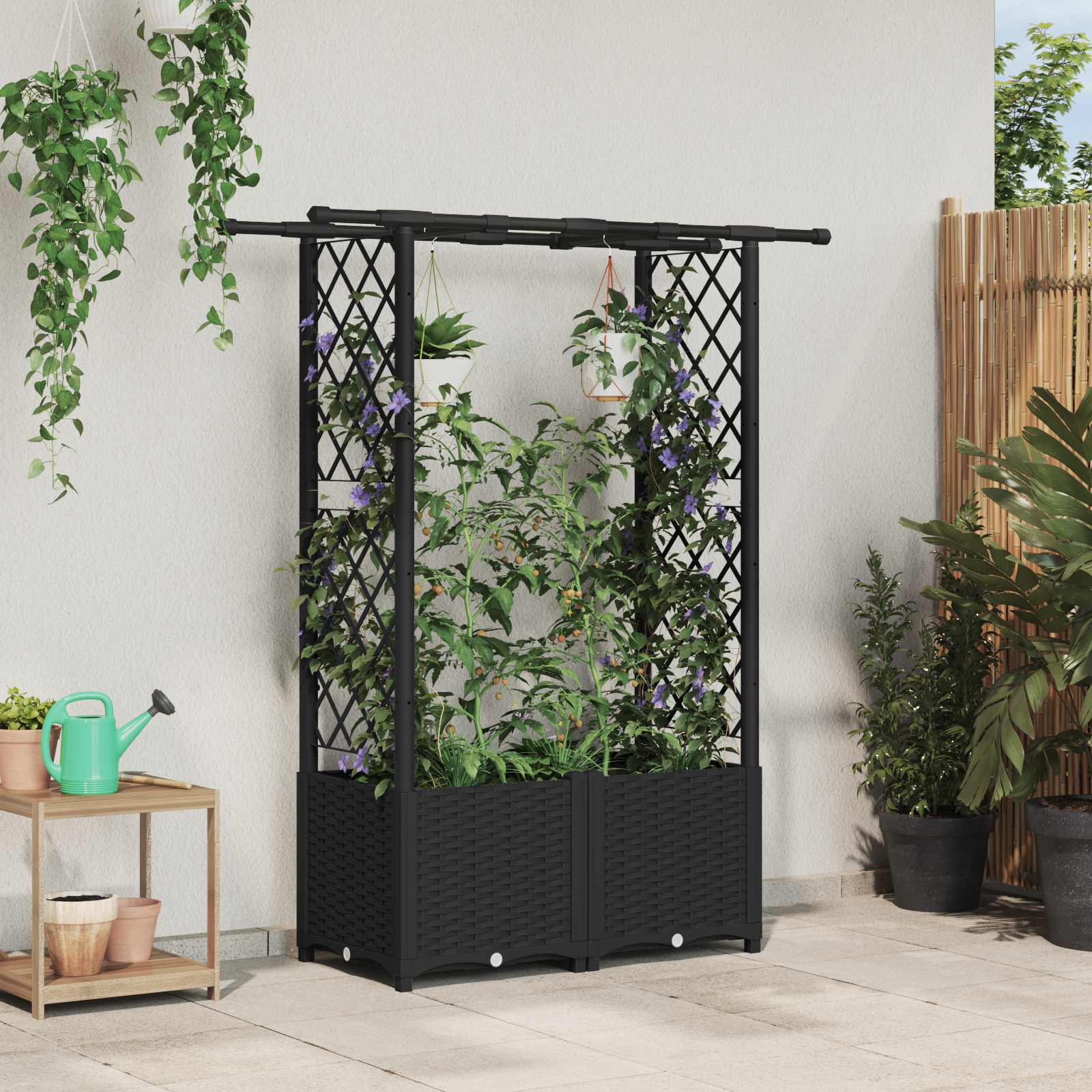 vidaXL Verhoogd Bed met Trellis en Dak Bruin 124 x 40 x 126 cm PP