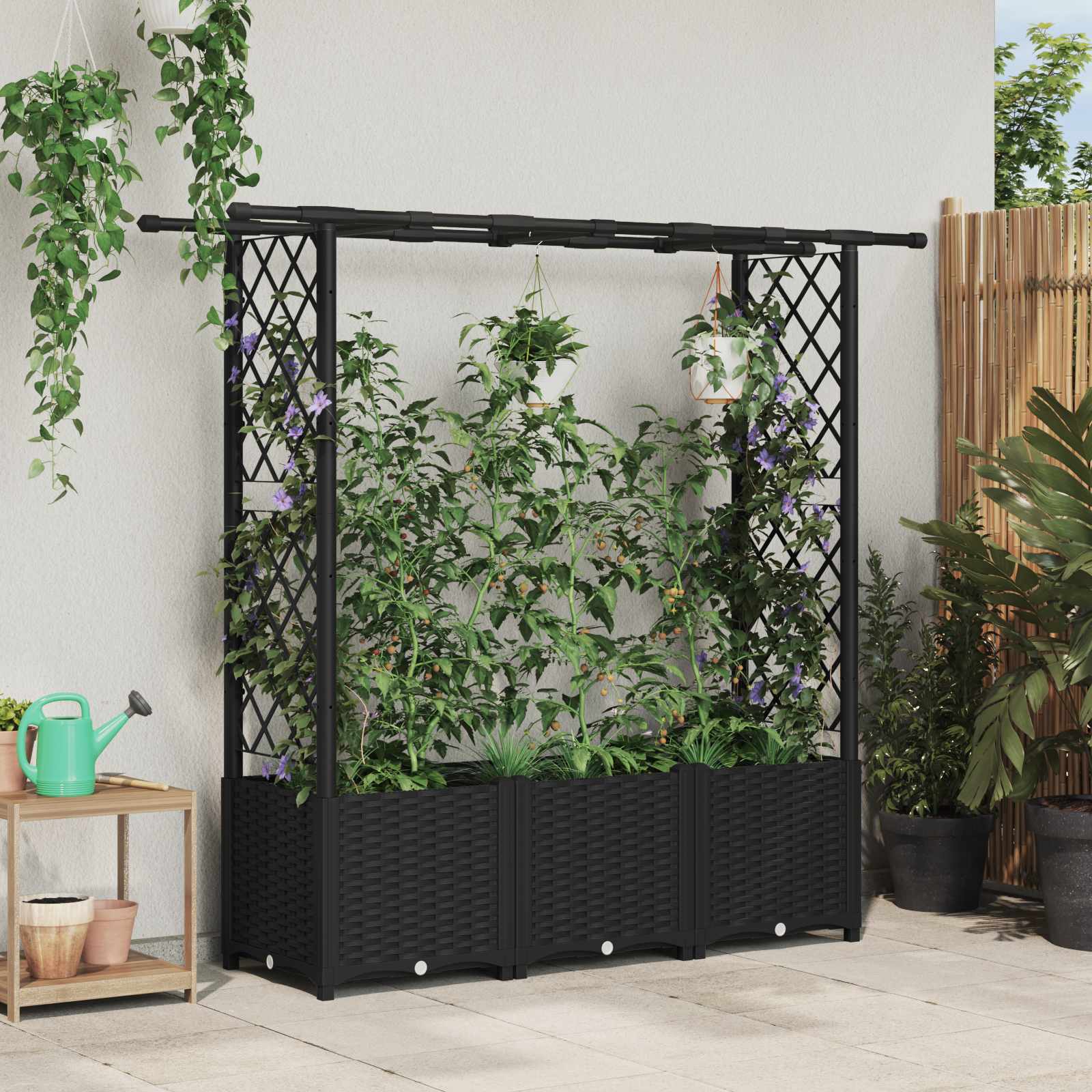 vidaXL Verhoogd Bed met Trellis en Dak Bruin 124 x 40 x 126 cm PP