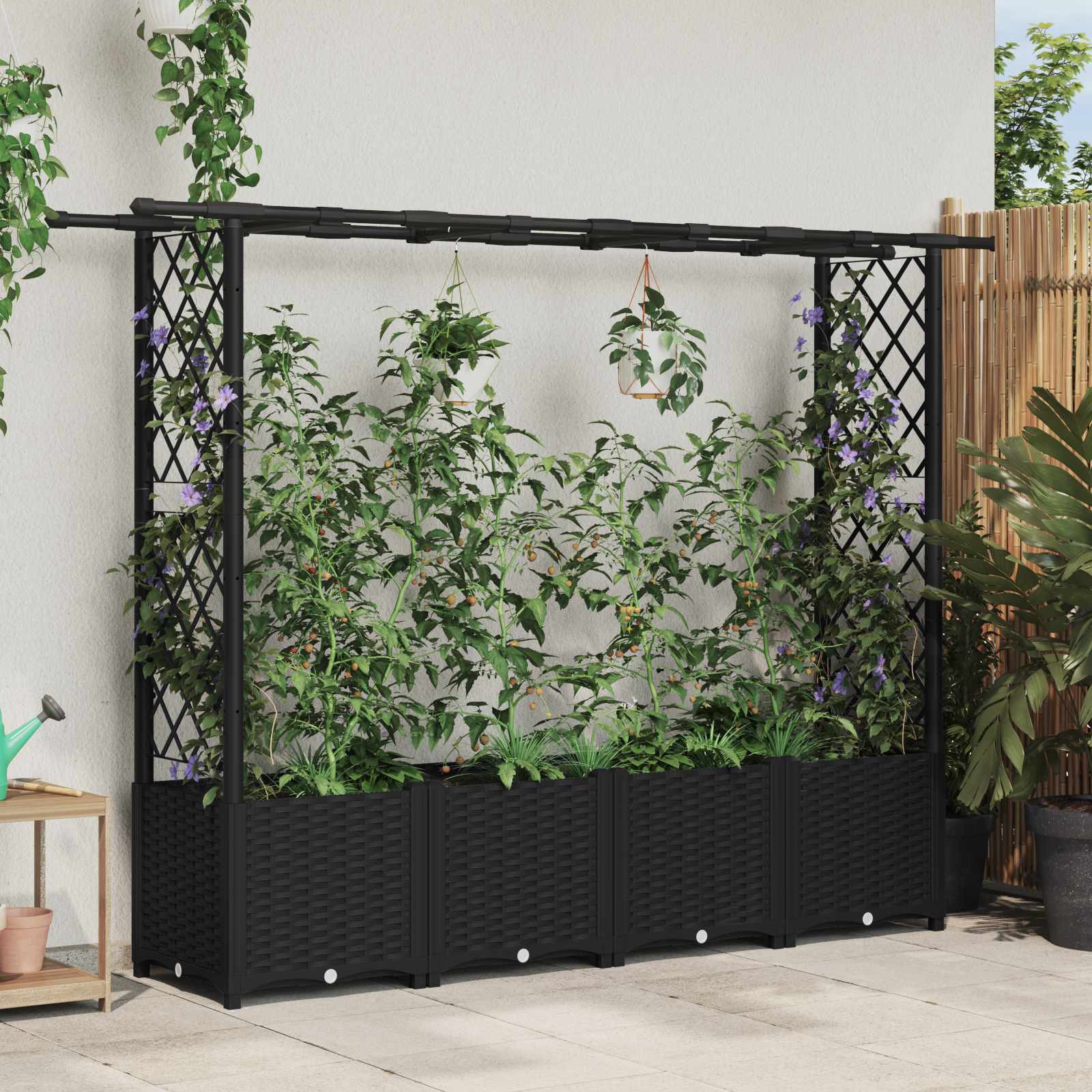 vidaXL Verhoogd Bed met Trellis en Dak Bruin 124 x 40 x 126 cm PP