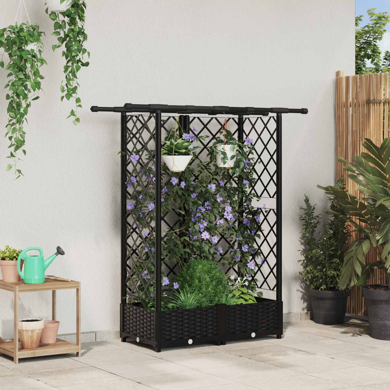 vidaXL Verhoogd Bed met Trellis en Dak Bruin 124 x 40 x 126 cm PP