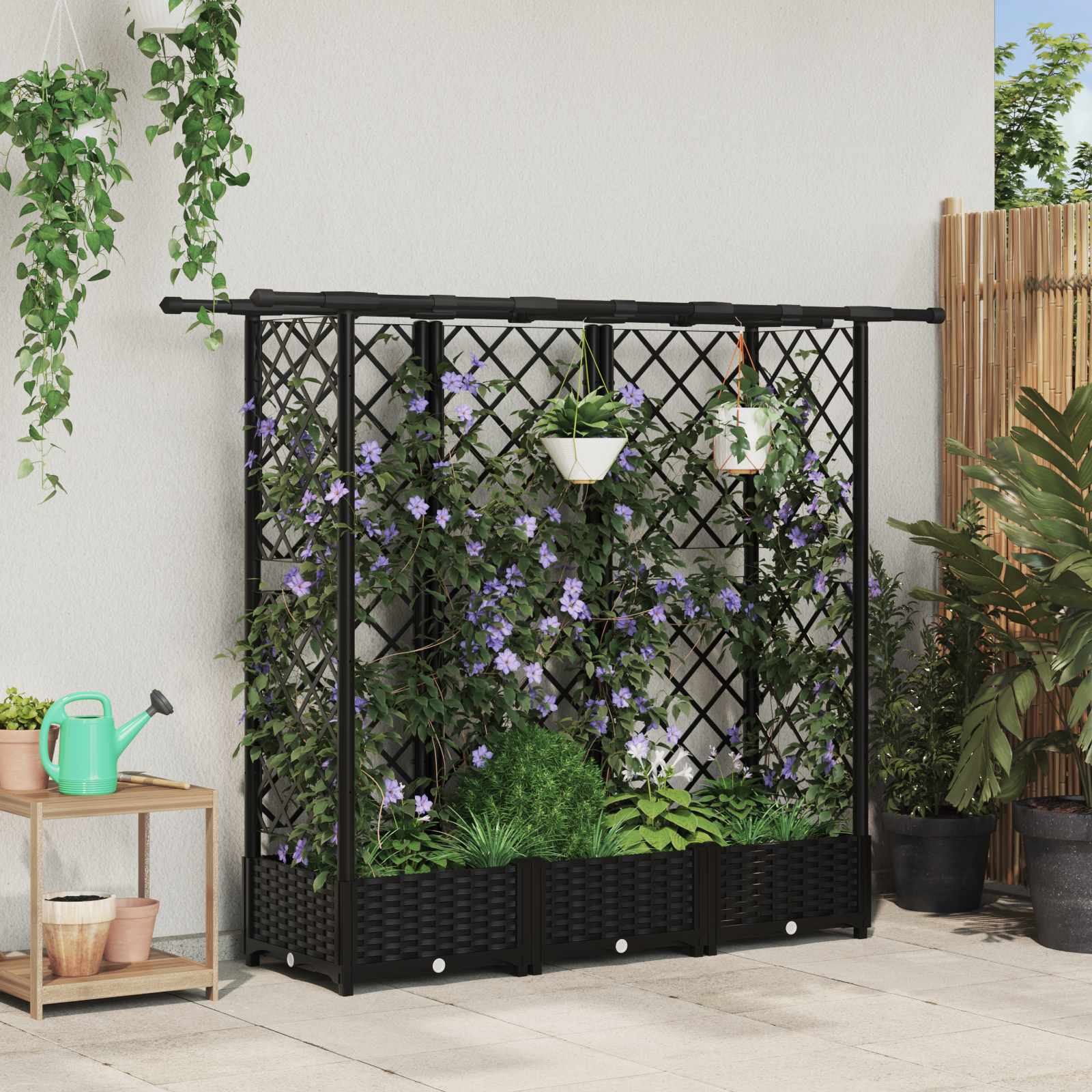 vidaXL Verhoogd Bed met Trellis en Dak Bruin 124 x 40 x 126 cm PP