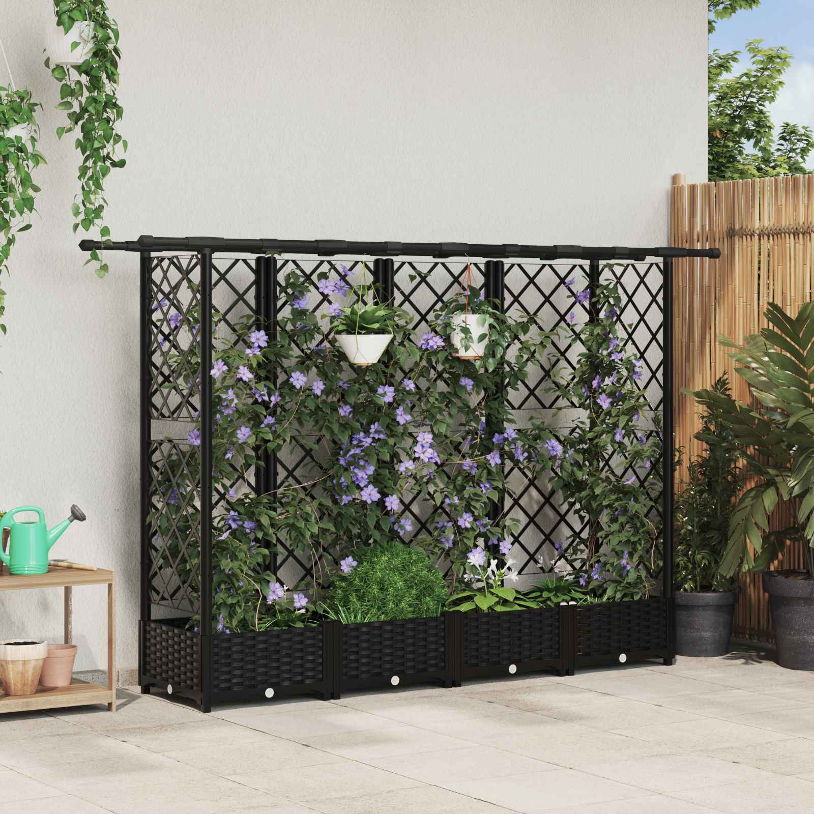 vidaXL Verhoogd Bed met Trellis en Dak Bruin 124 x 40 x 126 cm PP