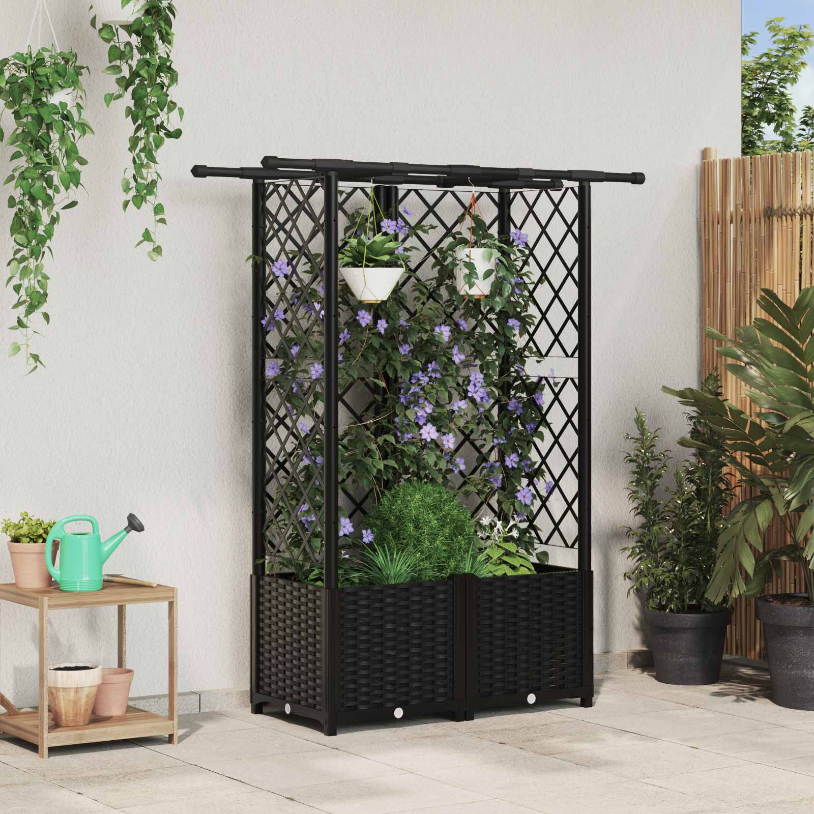 vidaXL Verhoogd Bed met Trellis en Dak Bruin 124 x 40 x 126 cm PP