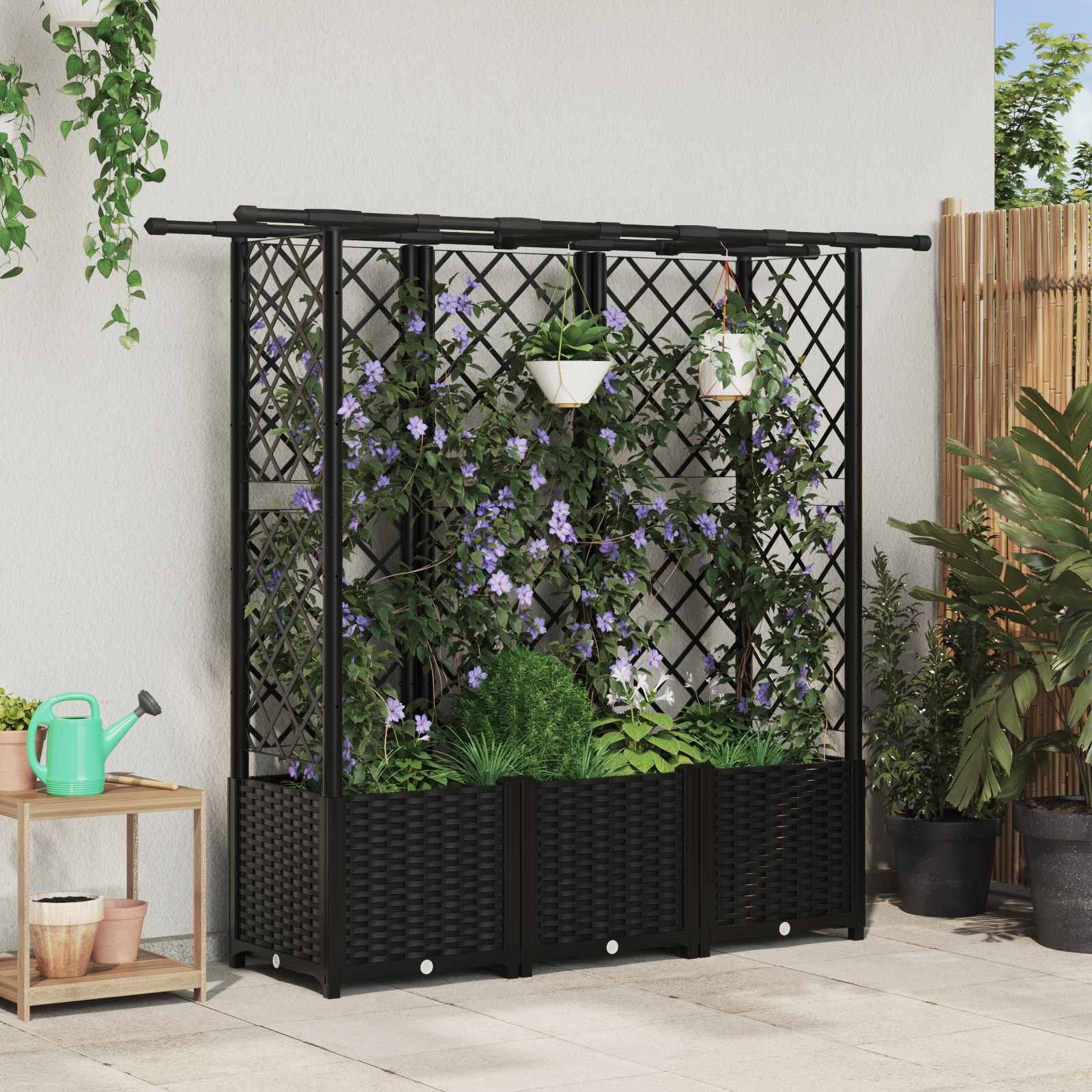 vidaXL Verhoogd Bed met Trellis en Dak Bruin 124 x 40 x 126 cm PP