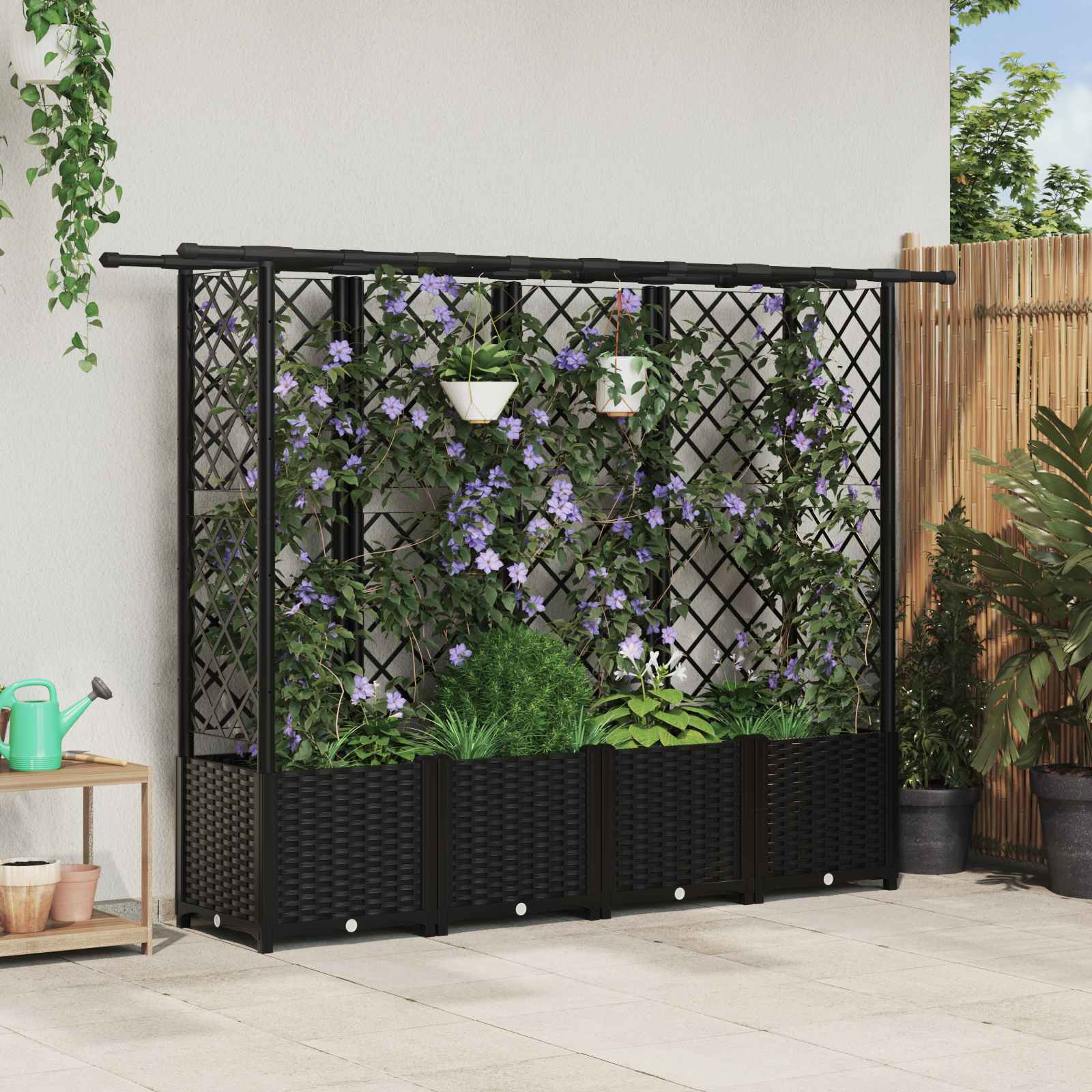 vidaXL Verhoogd Bed met Trellis en Dak Bruin 124 x 40 x 126 cm PP