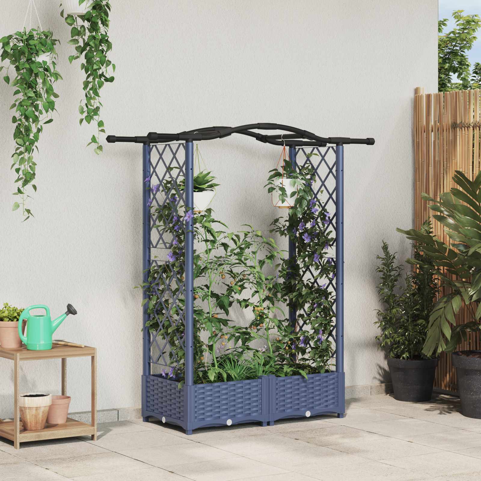 vidaXL Verhoogd Bed met Trellis en Dak Bruin 124 x 40 x 126 cm PP