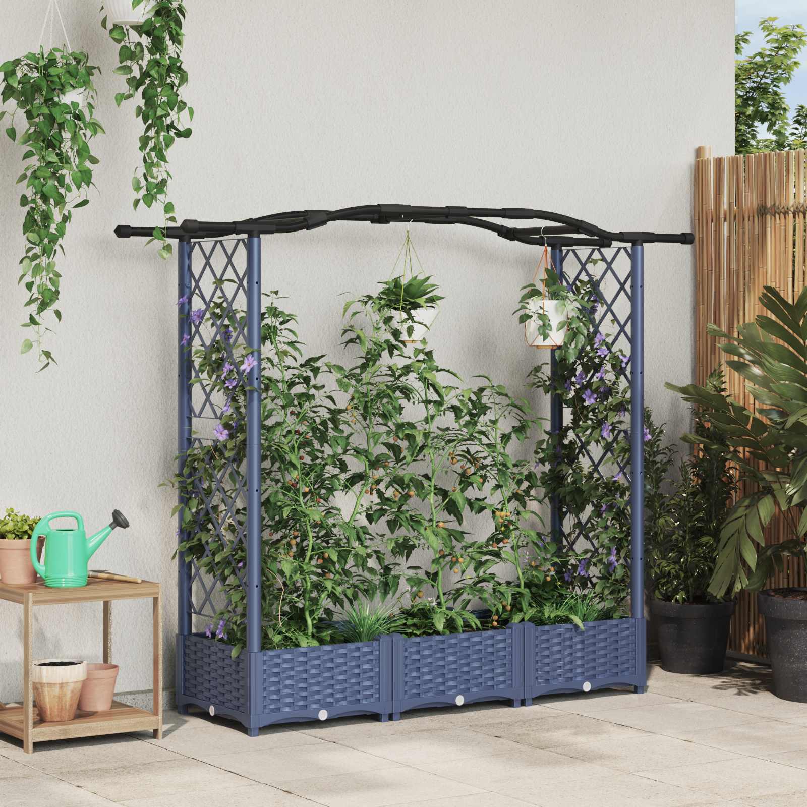 vidaXL Verhoogd Bed met Trellis en Dak Bruin 124 x 40 x 126 cm PP