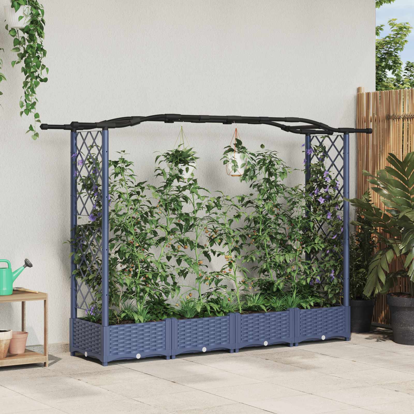 vidaXL Verhoogd Bed met Trellis en Dak Bruin 124 x 40 x 126 cm PP