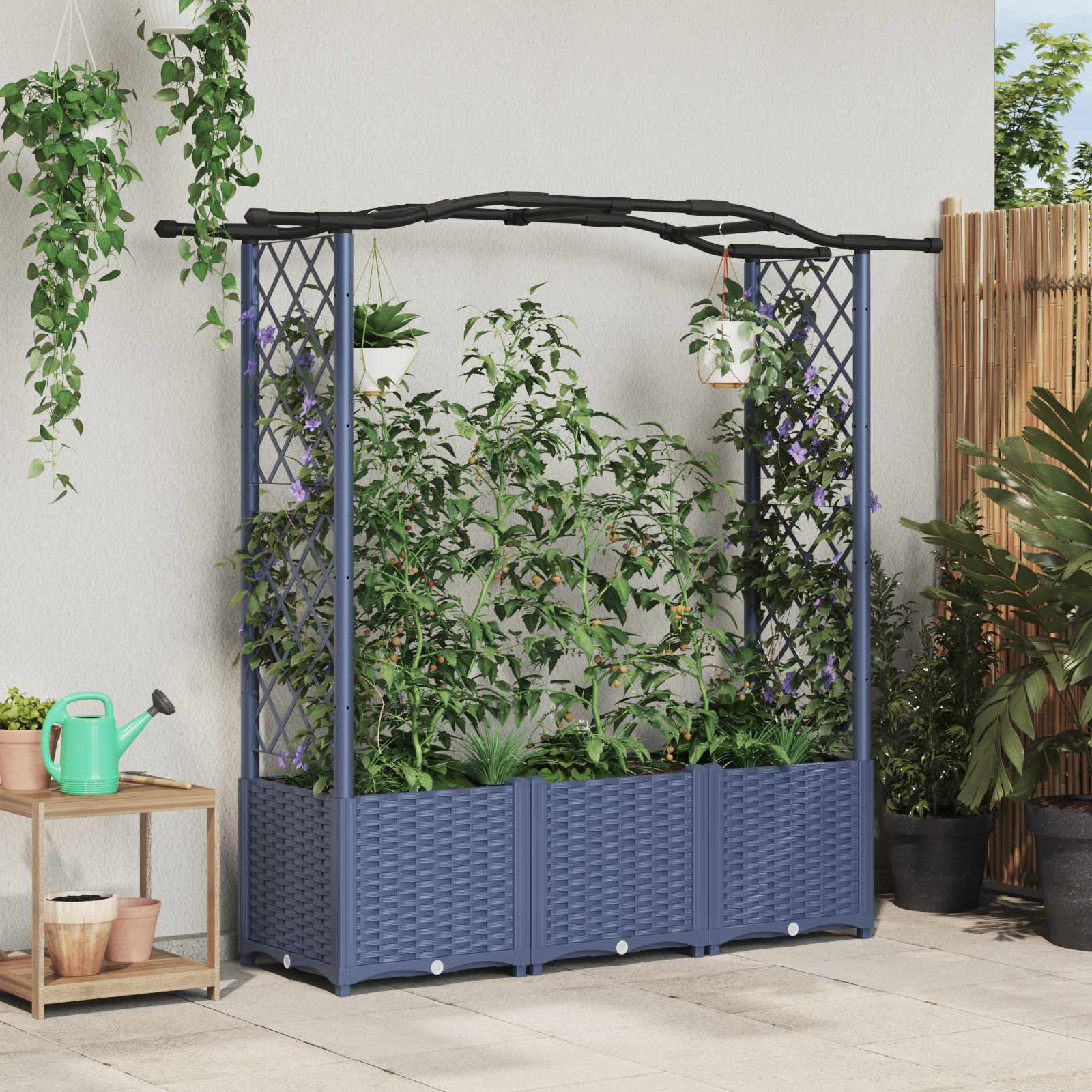 vidaXL Verhoogd Bed met Trellis en Dak Bruin 124 x 40 x 126 cm PP