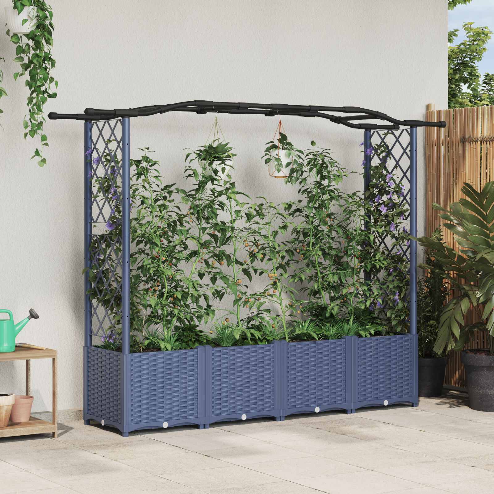 vidaXL Verhoogd Bed met Trellis en Dak Bruin 124 x 40 x 126 cm PP