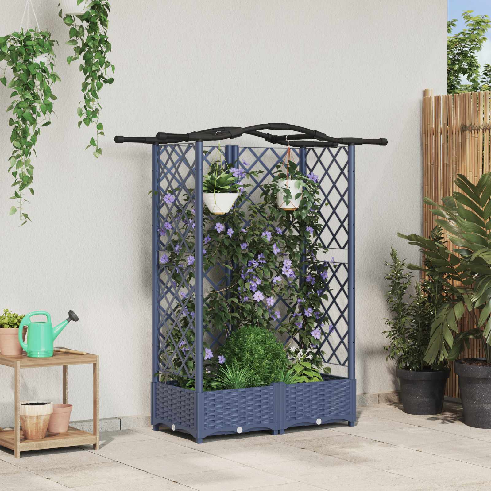 vidaXL Verhoogd Bed met Trellis en Dak Bruin 124 x 40 x 126 cm PP