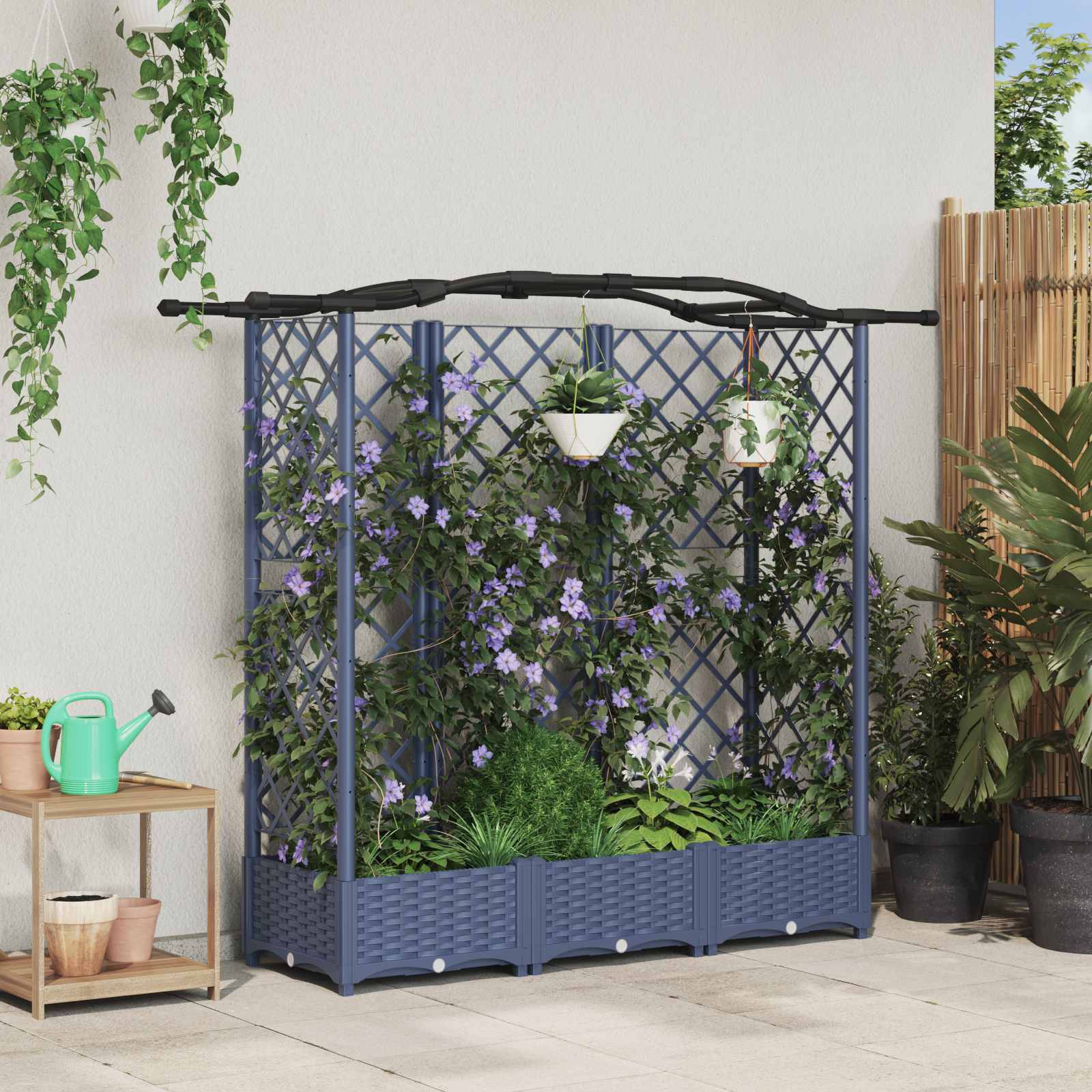 vidaXL Verhoogd Bed met Trellis en Dak Bruin 124 x 40 x 126 cm PP