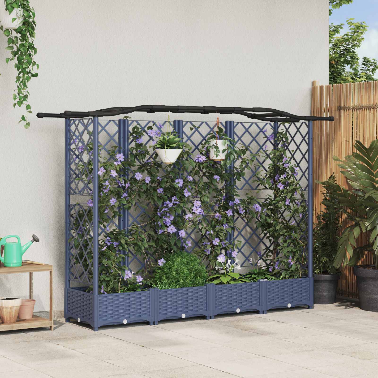vidaXL Verhoogd Bed met Trellis en Dak Bruin 124 x 40 x 126 cm PP